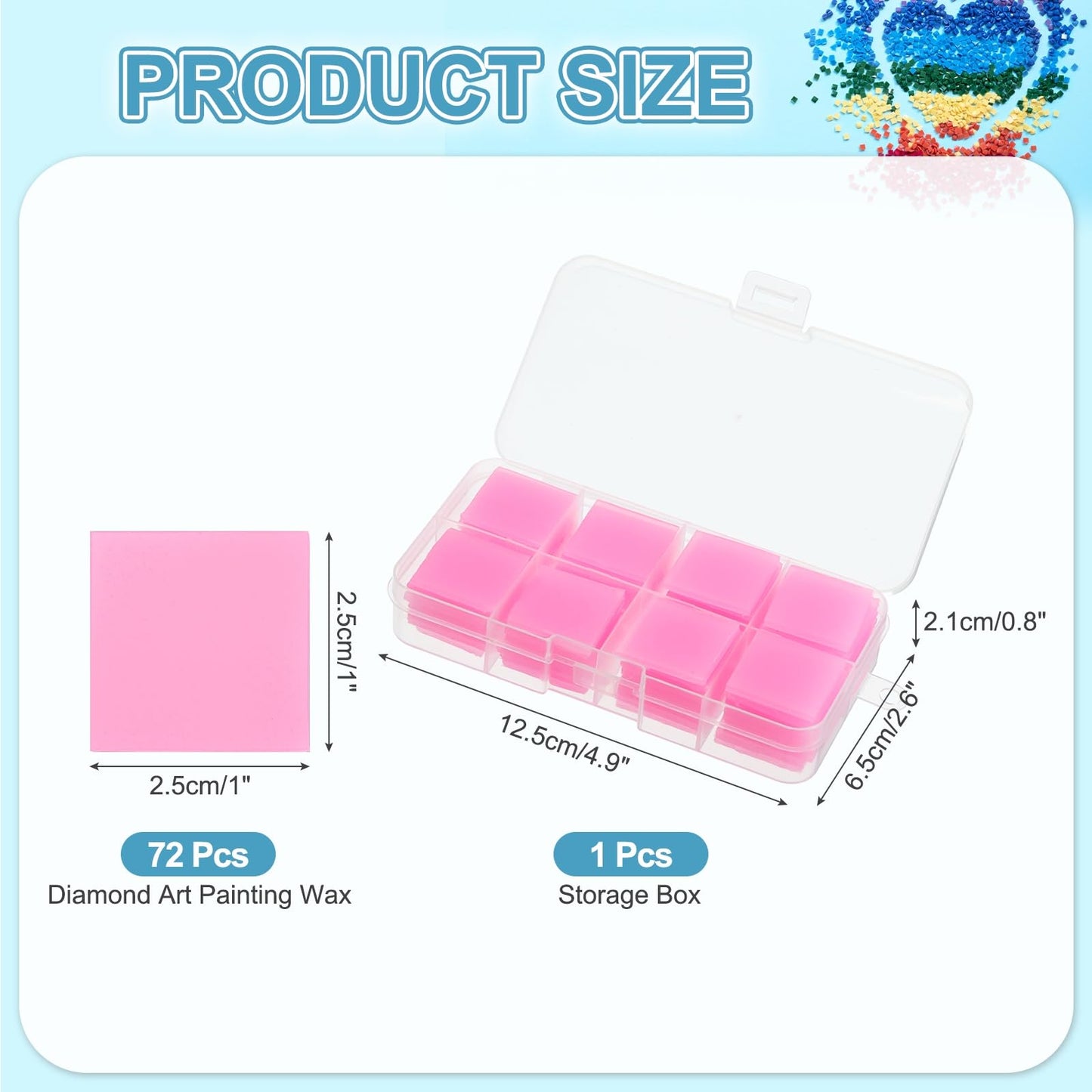 PATIKIL 72PCS Diamond Art Painting Glue Clay Wax 5D Square DIY Diamond Art Refills Glue with Storage Box for Diamond Art Embroidery Mud Supplies Accessories Painting Tool (25mm/1", Pink)