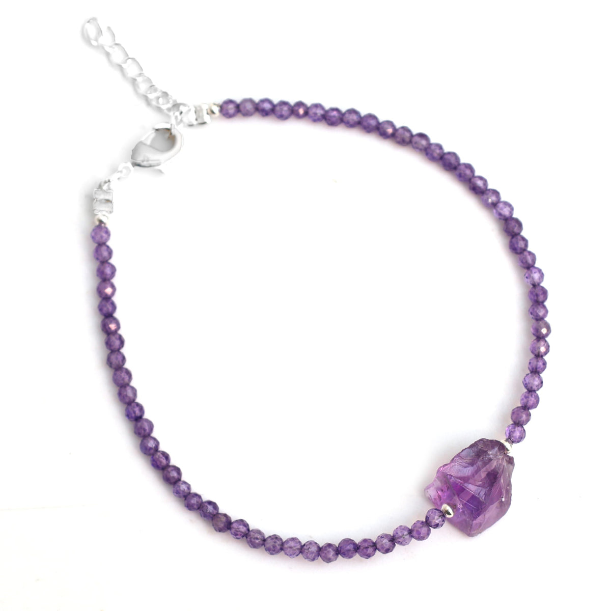 Gempires Purple Amethyst Beaded Bracelet with Raw Gemstone Crystal Jewelry February Birthstone Gifts Hypoallergenic 8 Inch Silver Plated Dainty Bracelets For Women
