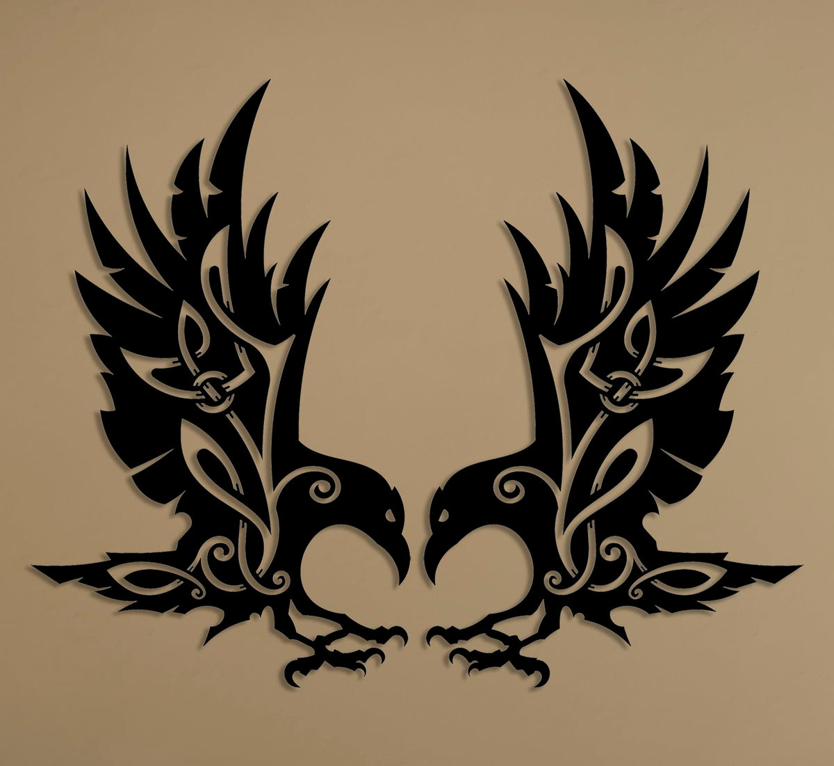 Viking Raven Wall Decor Metal Crow Wall Art Gothic Home Decorations Celtic Art for Living Room Bedroom Indoor Outdoor (Black 2 Set)