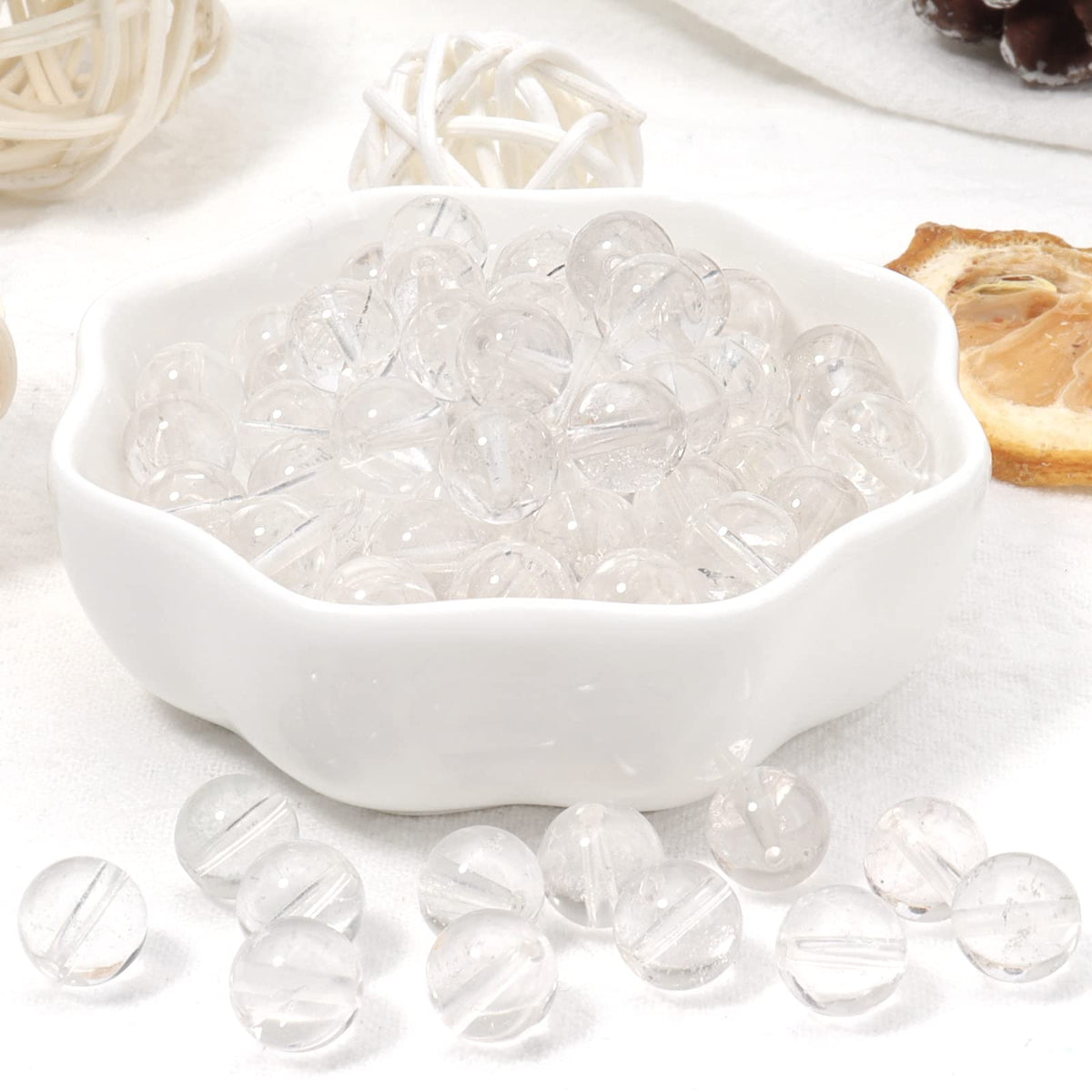 60pcs 6mm Natural Clear Quartz Crystal Gemstone Beads Energy Healing Crystal Round Loose Stone Beads for Jewelry Making, DIY Bracelets Necklaces