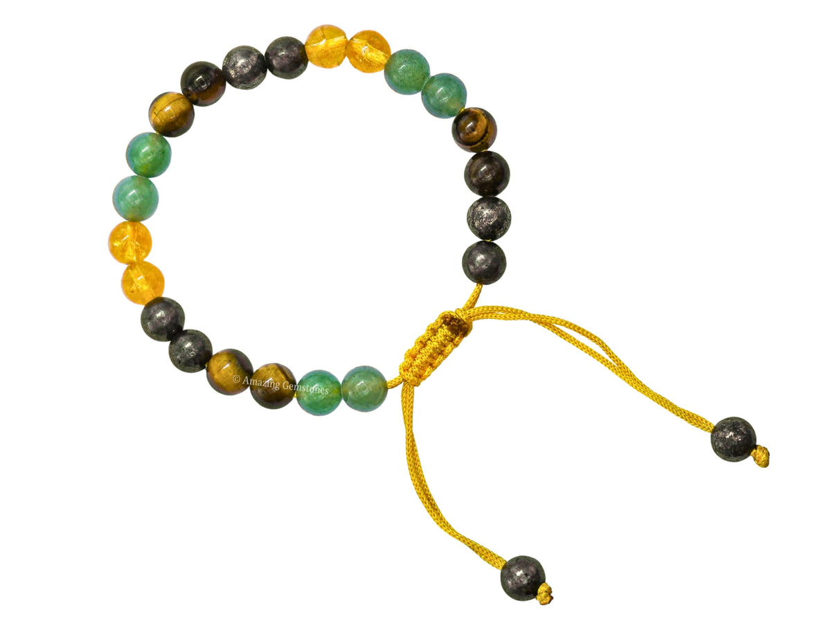 Amazing Gemstone Money Success Pyrite Bracelet - Citrine Quartz, Green Aventurine, Tiger Eye Protection Healing Crystal Bracelet - 8mm Gemstones Beaded Adjustable Bracelet Pulseras Para Hombres Mujer