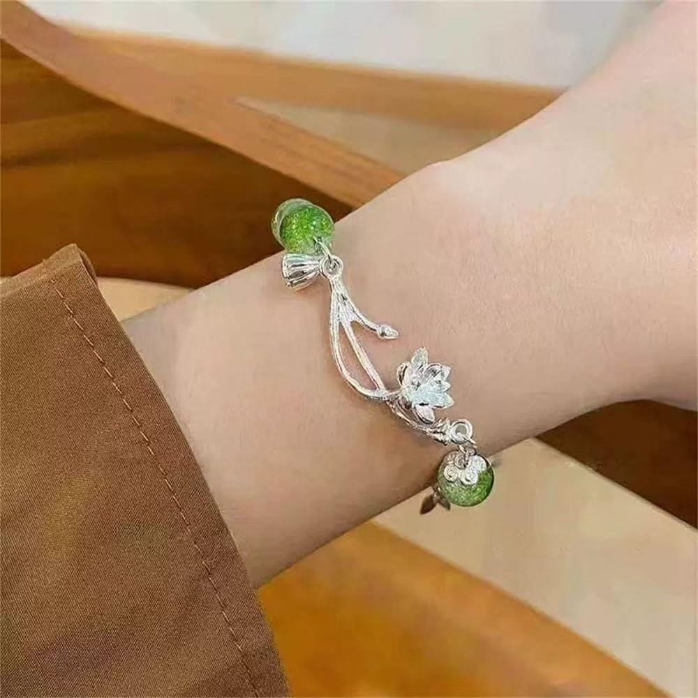 Nyx&lvy Women's Elegant Green Jade Beaded Bracelet Set - 3-Piece Exquisite Crystal Lucky Charm Chinese Style Jewelry Collection