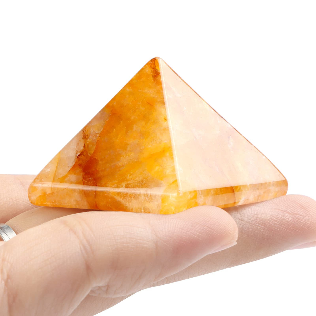 Hxswkk Crystal Pyramid 1.6" Golden Healer Orgone Pyramid for Positive Energy Success Yellow Hematoid Quartz Healing Chakra Stone - Reiki, Chakra, Anti-stress Handmade Spiritual Gift Citrine