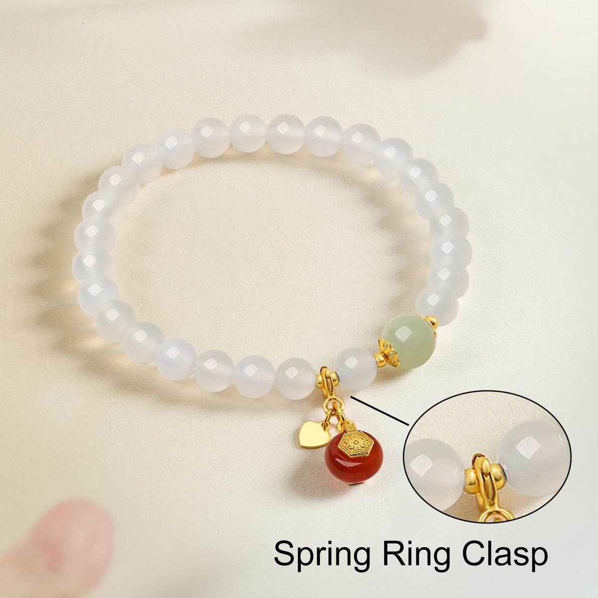 ZHOU LIU FU Bracelet for Women Green White Gemstone Red Chalcedony Stone Beaded Stretch Bracelets Lucky Accessory