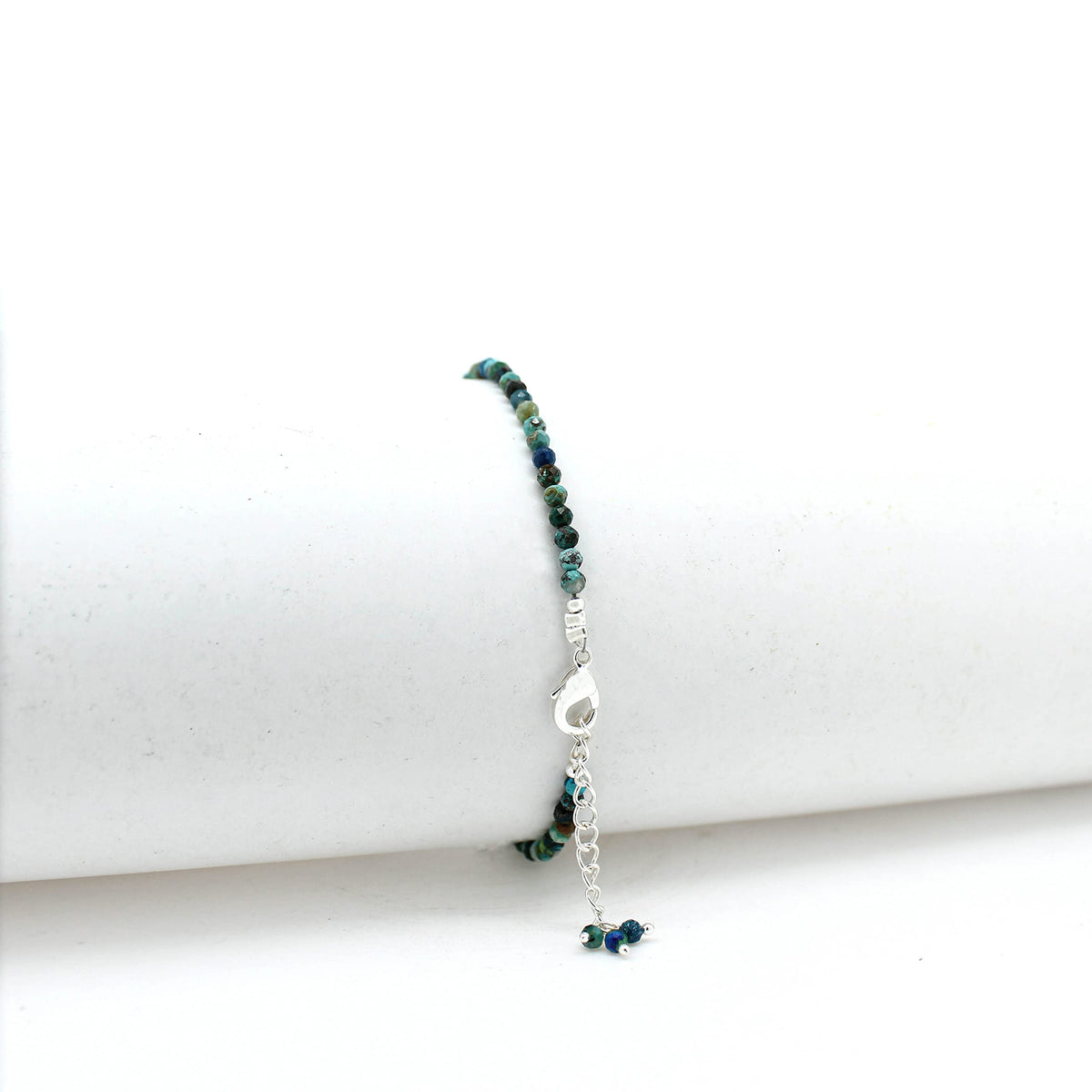 Gempires Chrysocolla Bracelet for Women | Handmade Chrysocolla Beaded Bracelet 2.5 mm | Natural Gemstone Dainty Stacking Bracelet | Adjustable Silver Plated Minimalist Jewelry | Gift for Her