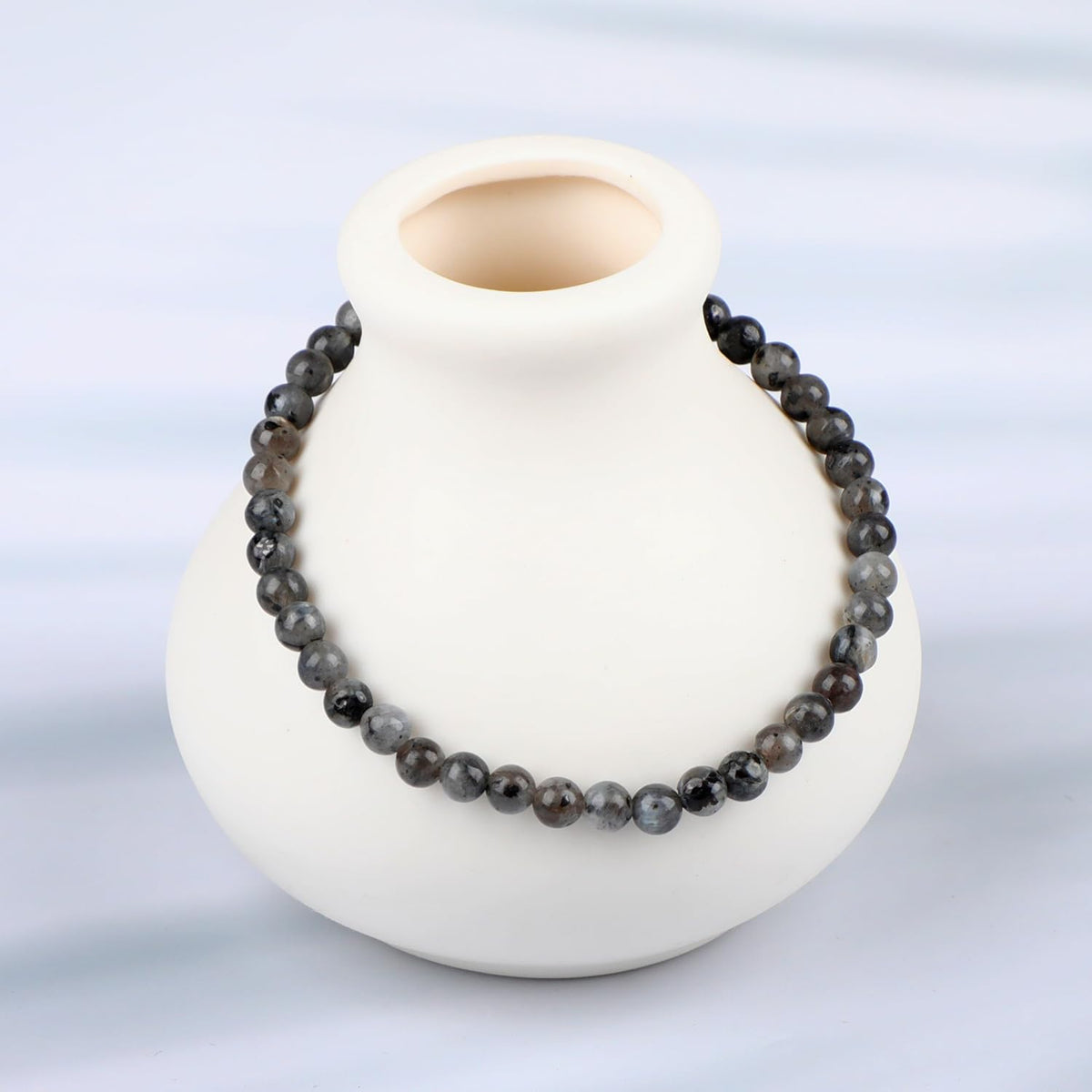 LPBeads Handmade Natural Gemstone Stretch Elastic 4mm Black Larvikite Bracelet Healing Crystal Round Stone Beads Jewelry Gifts for Women Men