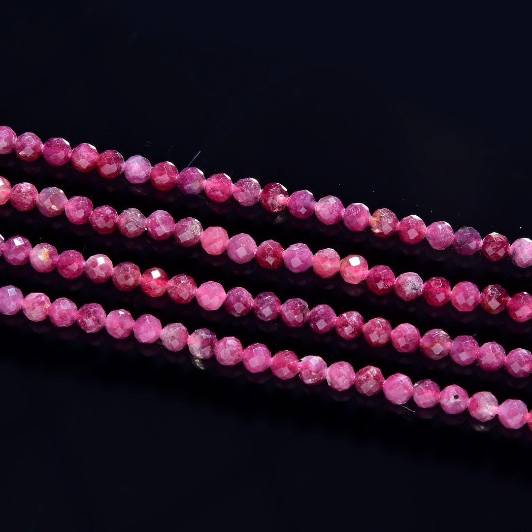 Adabele 30 Inch Natural Pink Tourmaline Healing Gemstone 3mm (0.12 Inch) Tiny Small Faceted Round Loose Beads Stone Spacer (240-260pcs Total) for Craft Jewelry Making GK3-1