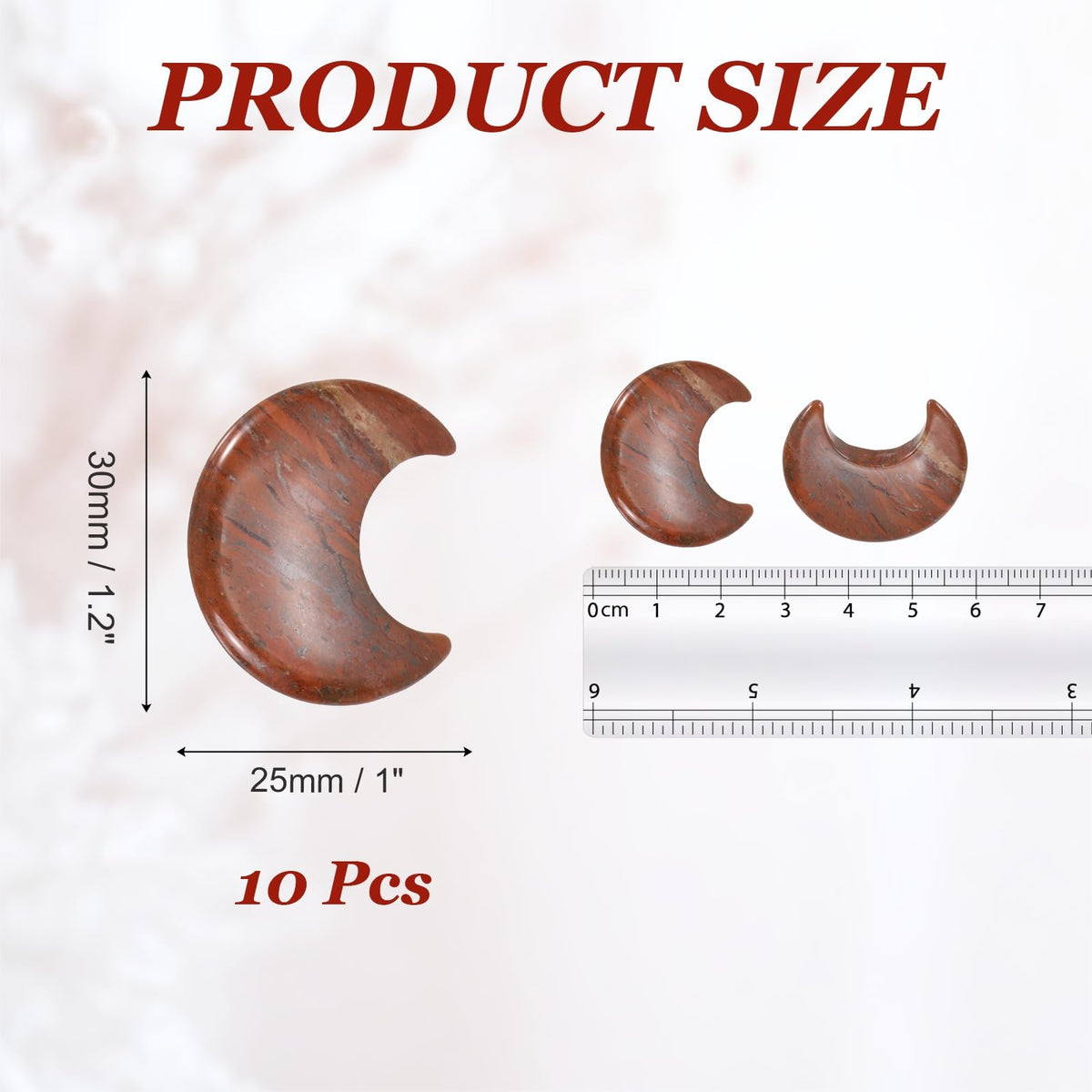 MECCANIXITY 10 Pcs Moon Crystal Worry Stone, 1.2 Inch Length Natural Red Jasper Moon Gemstone Bulk, Carved Pocket Stones for Meditation Balancing Pendant Decor