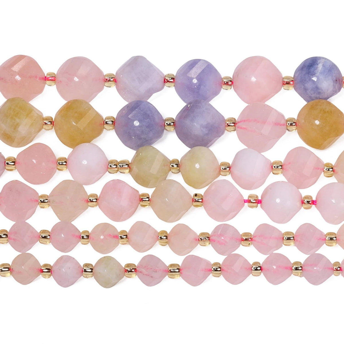 Yochus 42pcs Natural Morganite Stone Beads for Bracelet，2strands 6mm Facted Twist Loose Gemstone Beads for Jewelry Making DIY Craft Necklace Earring