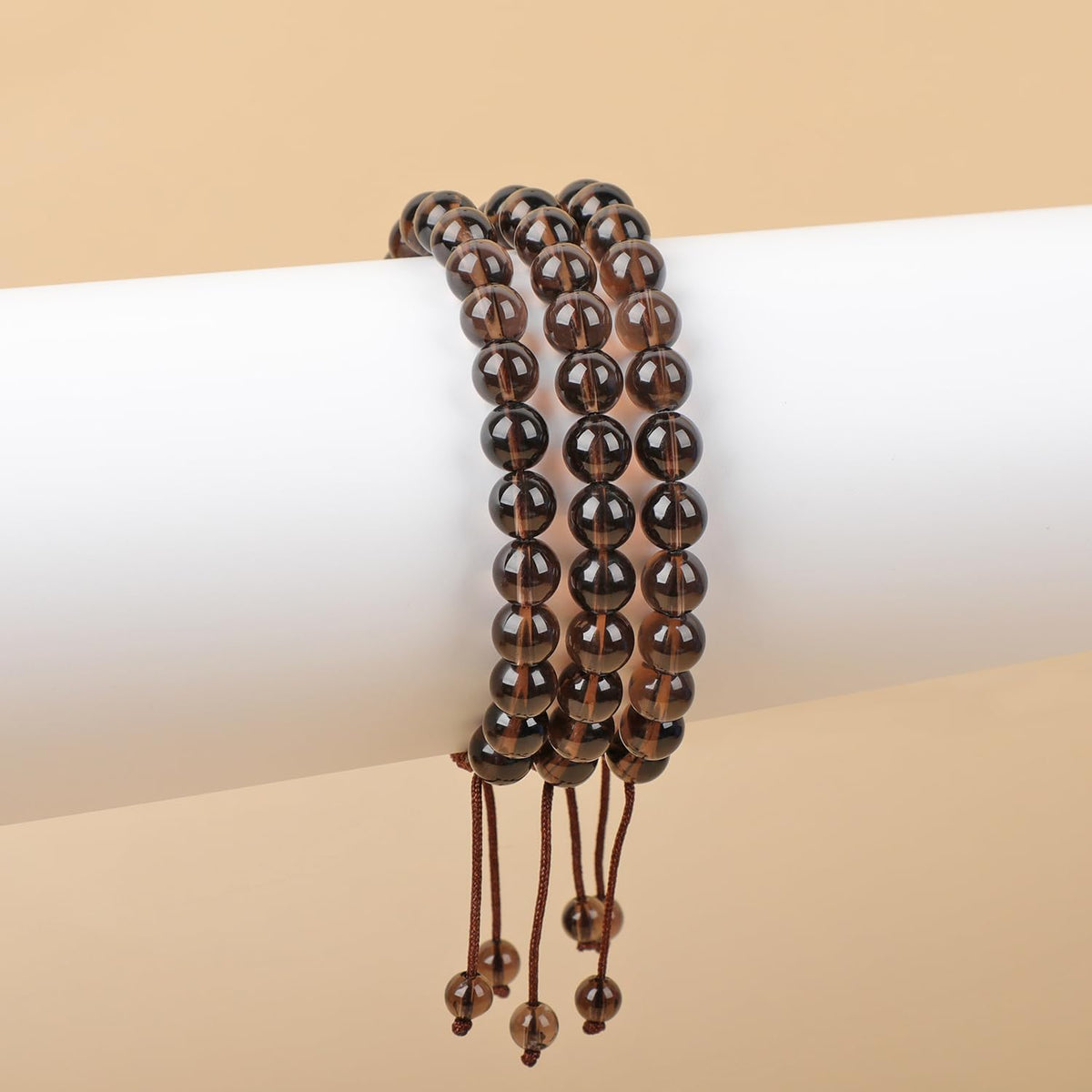 AD Beads Natural 8mm Gemstone Bracelets Healing Power Crystal Macrame Adjustable 7-9 Inch (Smoky Quartz)