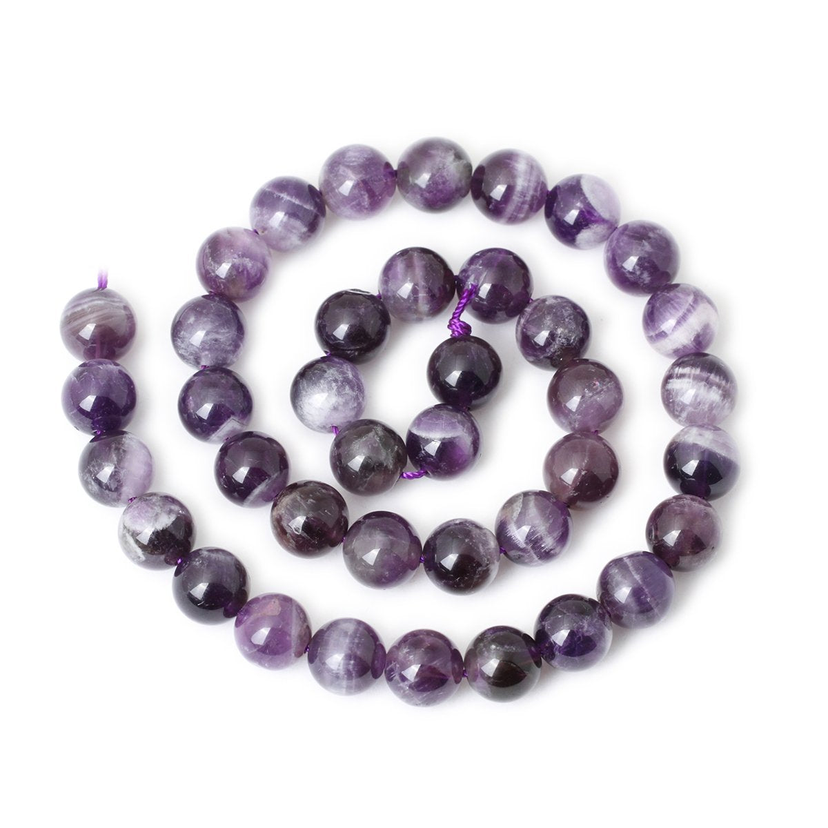 CHEAVIAN 35PCS 10mm Natural Dog Teeth Amethyst Gemstone Round Loose Beads Crystal Energy Stone Healing Power for Jewelry Making 1 Strand 15"
