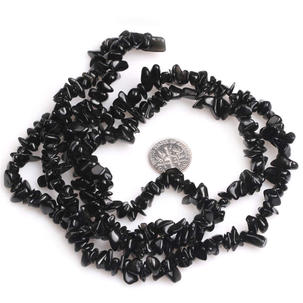 HAAMIIQII 5-8mm Natural Black Agate Chips Beads Irregular Chip Stone Loose Gemstone Beads for Jewelry Making Strand 30 Inch