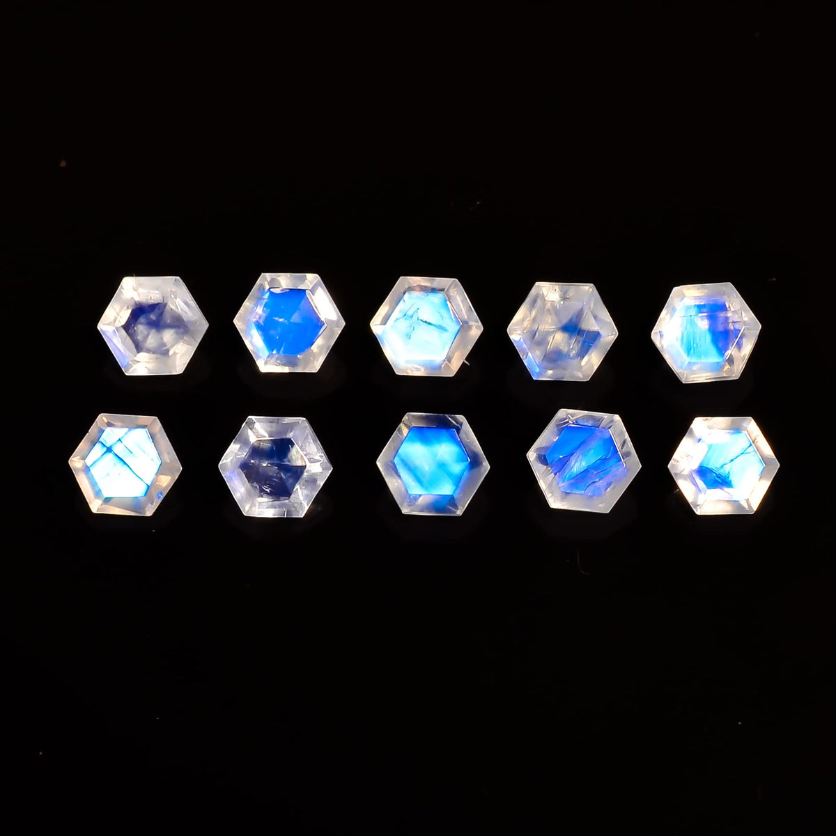 GEMKORA 4pcs, 6x6x4mm Natural Blue Flash Rainbow Moonstone Hexagon Shape-Step Cut Gemstone Wholesale, Jewelry Making Loose Gemstone, Minerals, DIY, Healing Crystals, Bulk Deal