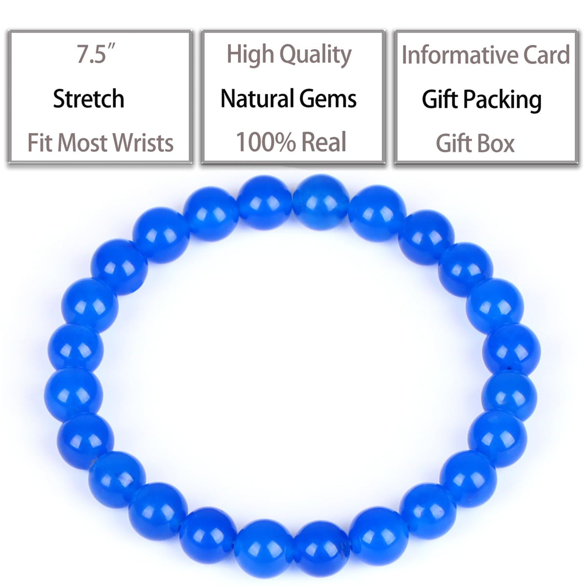 QOGIR Handmade Healing Bracelets,8mm Blue Jade Bracelet - Transformation and Protection - Stone Beads Stretch Bracelet for Women Men