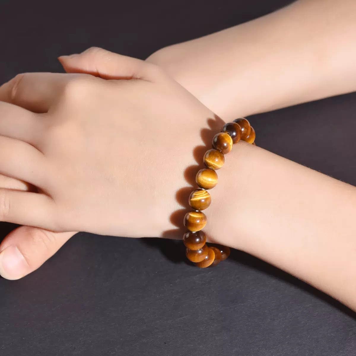 Cryhand Tigers Eye Protection Handmade Bracelet Best Present For Men Women Attract Wealth Chakra Feng Shui Stretchy Beaded Bracelets Lucky Friendship Bracelet (Tigers)