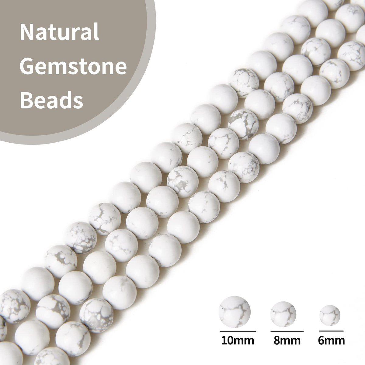 45pcs 8mm Natural Howlite Beads Gemstone Beads Round Loose Beads for Jewelry Making