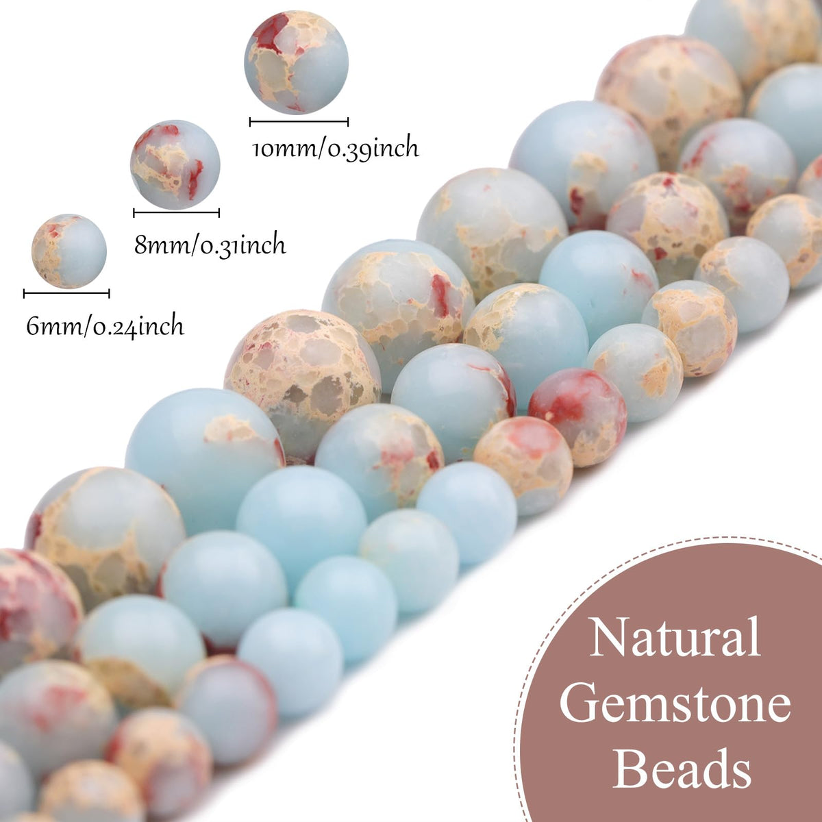 35pcs 10mm Natural Gemstone Beads for Jewelry Making Supplies,Sky Blue Jasper Healing Crystal Polished Round Loose Stone Beads for Bracelet Necklace 15 Inch