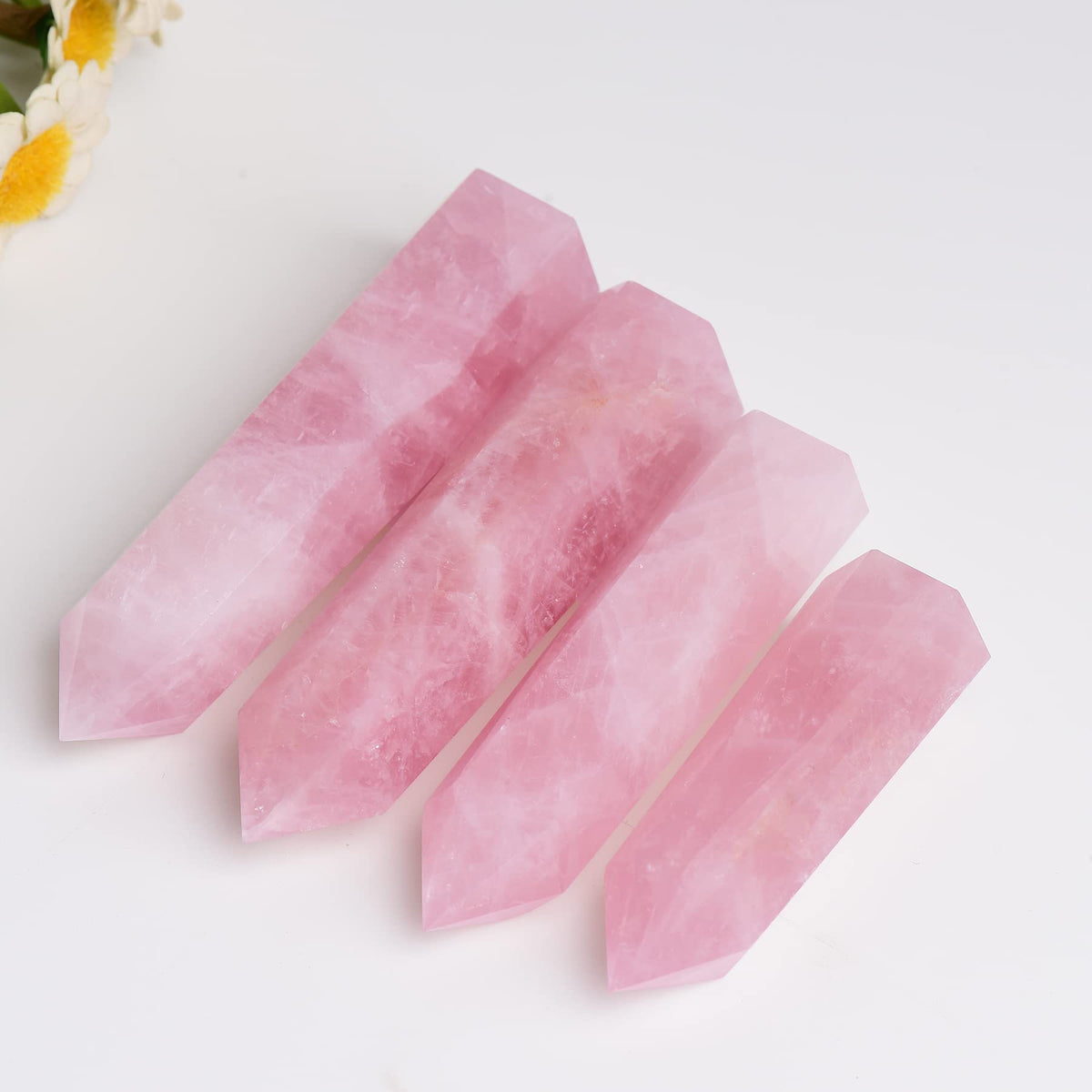 WUYOUSHI 1PCS Rose Quartz Natural Crystal Towers 2.75-3.54" Healing Crystal Wand 6 Faceted Chakra Reiki Meditation Therapy