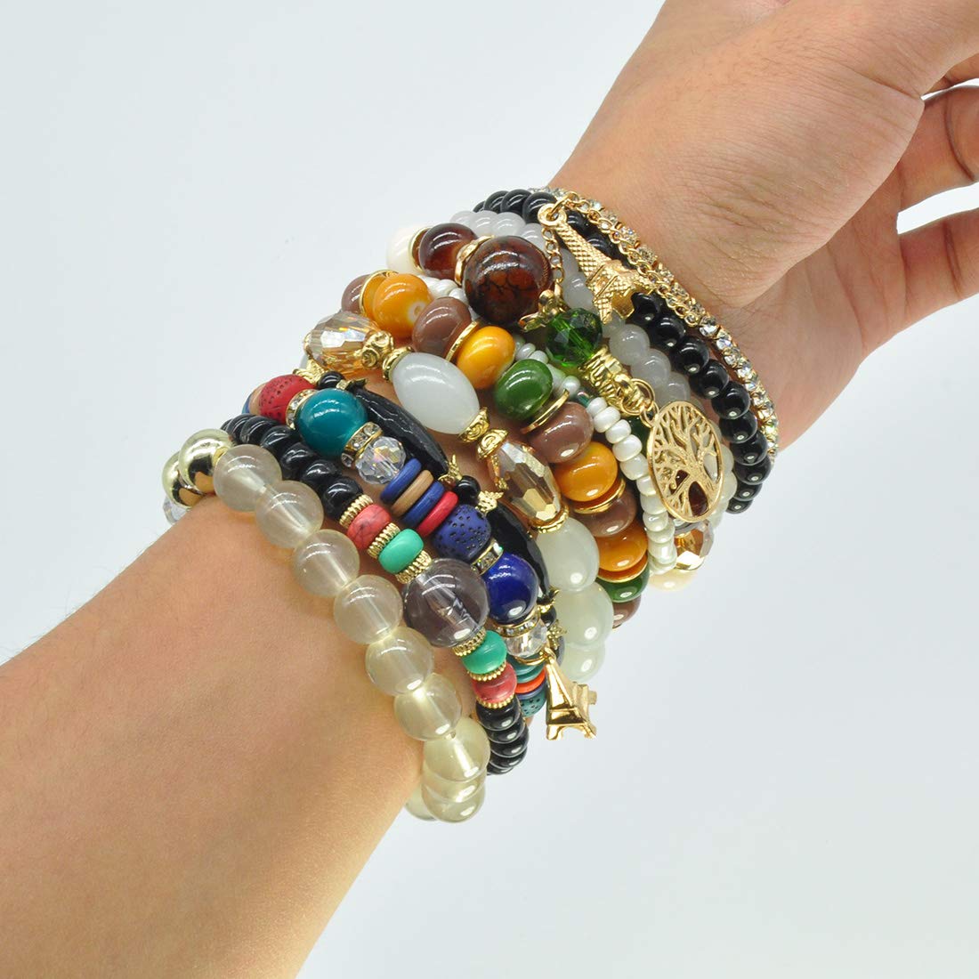 Bohemian Bracelet Sets for Women 6 Sets Stackable Stretch Multi-color Boho Hippie Dainty Jewelry Best Friend Gift (Bead bracelet set for women)