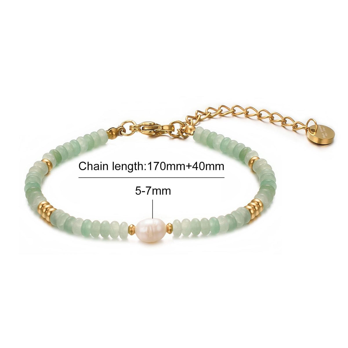 vissen Green Natural Stone Bracelet for Women with White Pearl Gold Plated Beaded Adjustable Dainty Jewellery