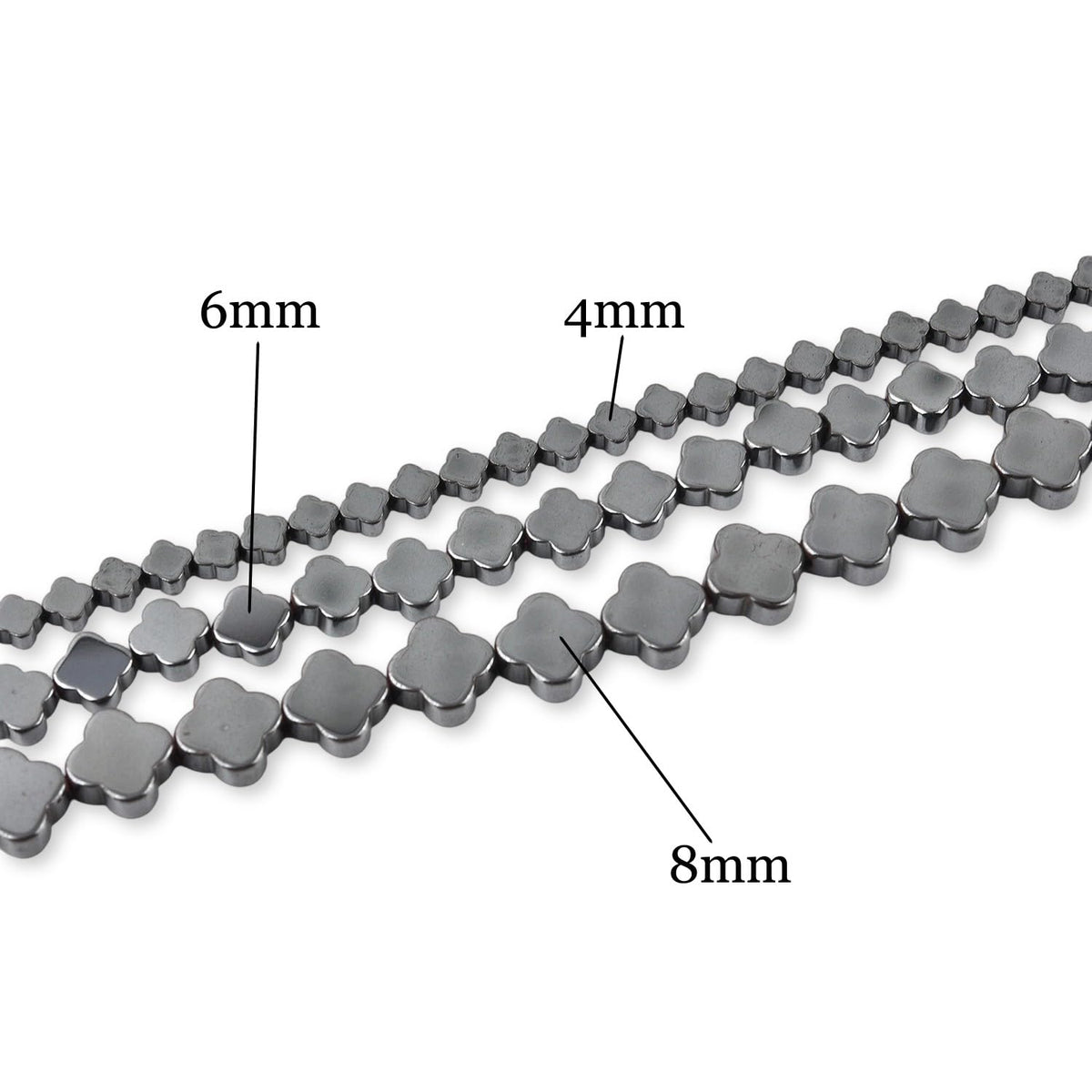 HAAMIIQII 50pcs 8mm Natural Black Hematite Loose Gemstone Beads Flat Clover Shape Spacer Stone Beads for Jewelry Making DIY Bracelets Necklaces Crafting