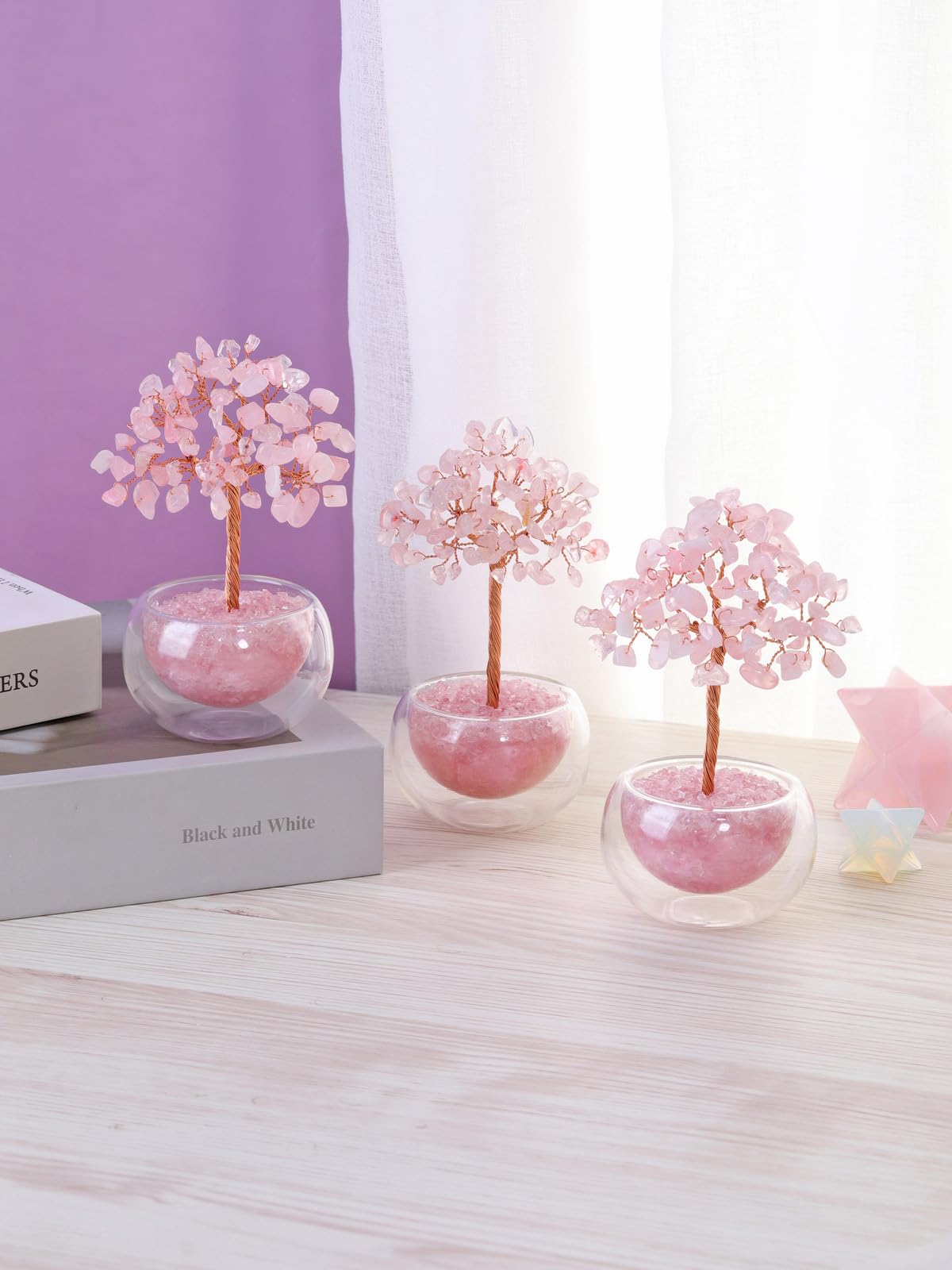 PESOENTH Rose Quartz Tree Crystal Tree of Life Gifts for Women Mom Birthday,Pink Crystal Bonsai Tree Healing Stone Gem Trees Spiritual Home Room Decor Gifts for Women