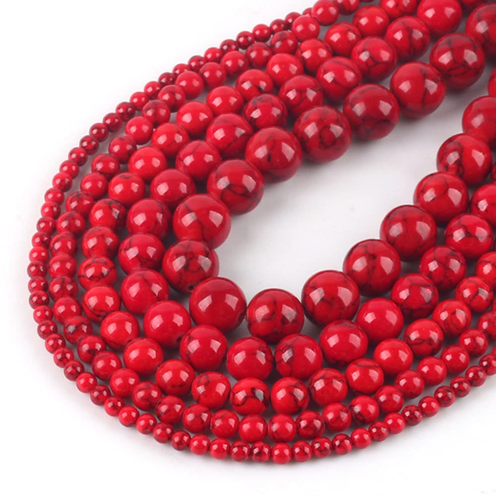 4mm 90pcs Beads Howlite Turquoises Natural Stone Jewelry Findings Necklace Crystal Dangle Component Bracelet Making DIY (4mm, Red Round)