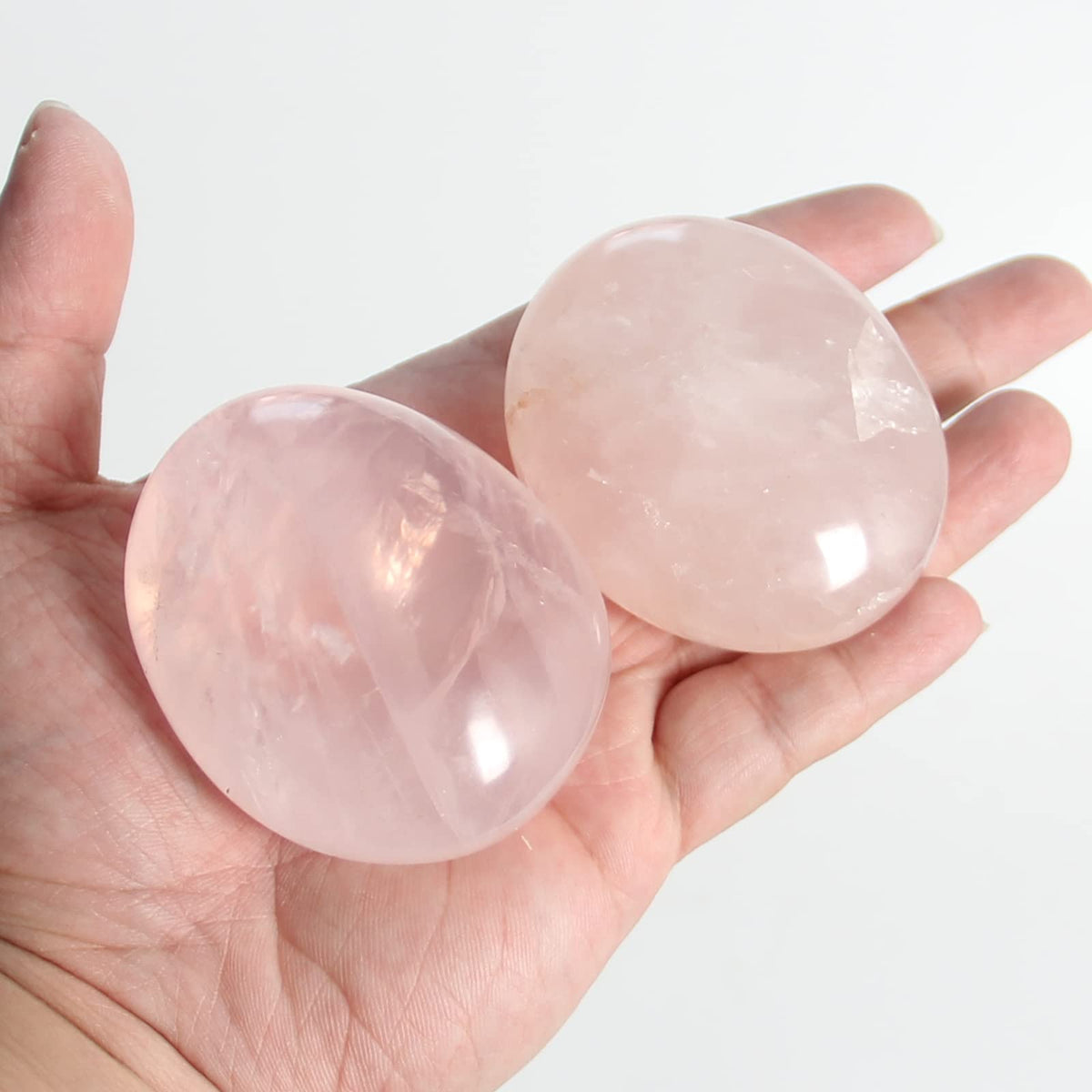 Orientrea Rose Quartz Palm Stone-2 Pcs Rose Quartz Pocket Energy Stone, Smooth Healing Crystal Worry Stone