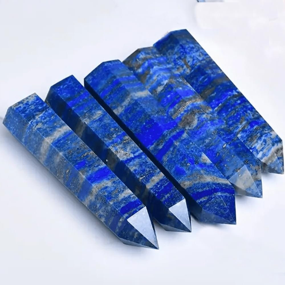 2pcc 3.8-4.2inch Lapis Lazuli Wands Tower Figurine Ornaments Polishing Stone Hexagonal Point Obelisk Statue for Aquarium Decorative Rocks Gifts Home Decor(Lapis Lazuli/3.8-4.2inch 2pcs)