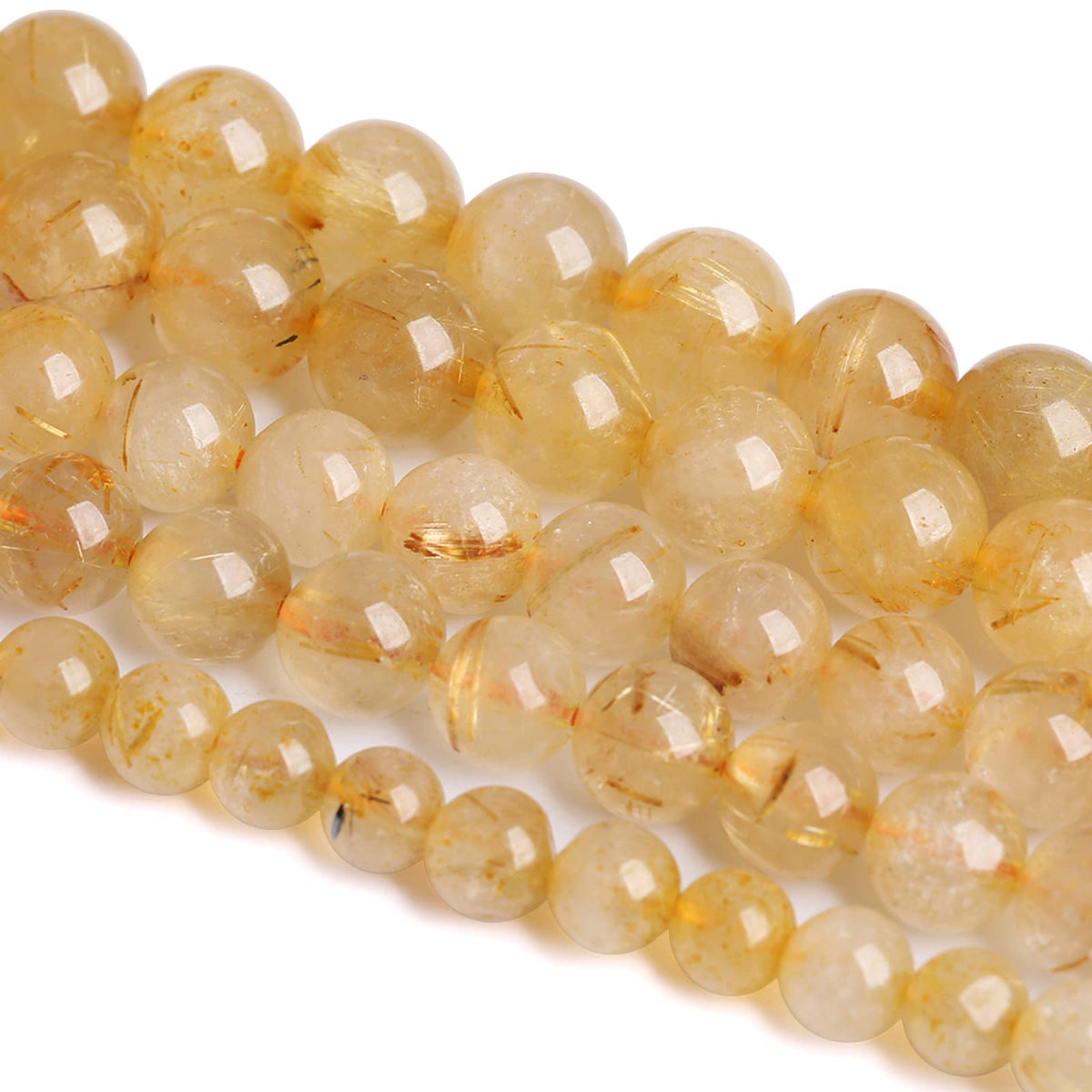 8MM 45PCS Natural Stone Golden Rutile Quartz Beads Gemstone 2A Grade Actinolite Semi Precious Crystal Loose Beads for Jewelry Making DIY Bracelet Necklace 1 Strand