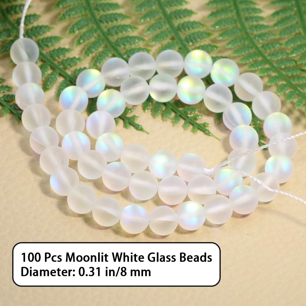 100Pcs 8 mm Crystal Glass Beads Mermaid Aurora Beads Moonstone Bead for Jewelry Making Beading and Jewelry Making