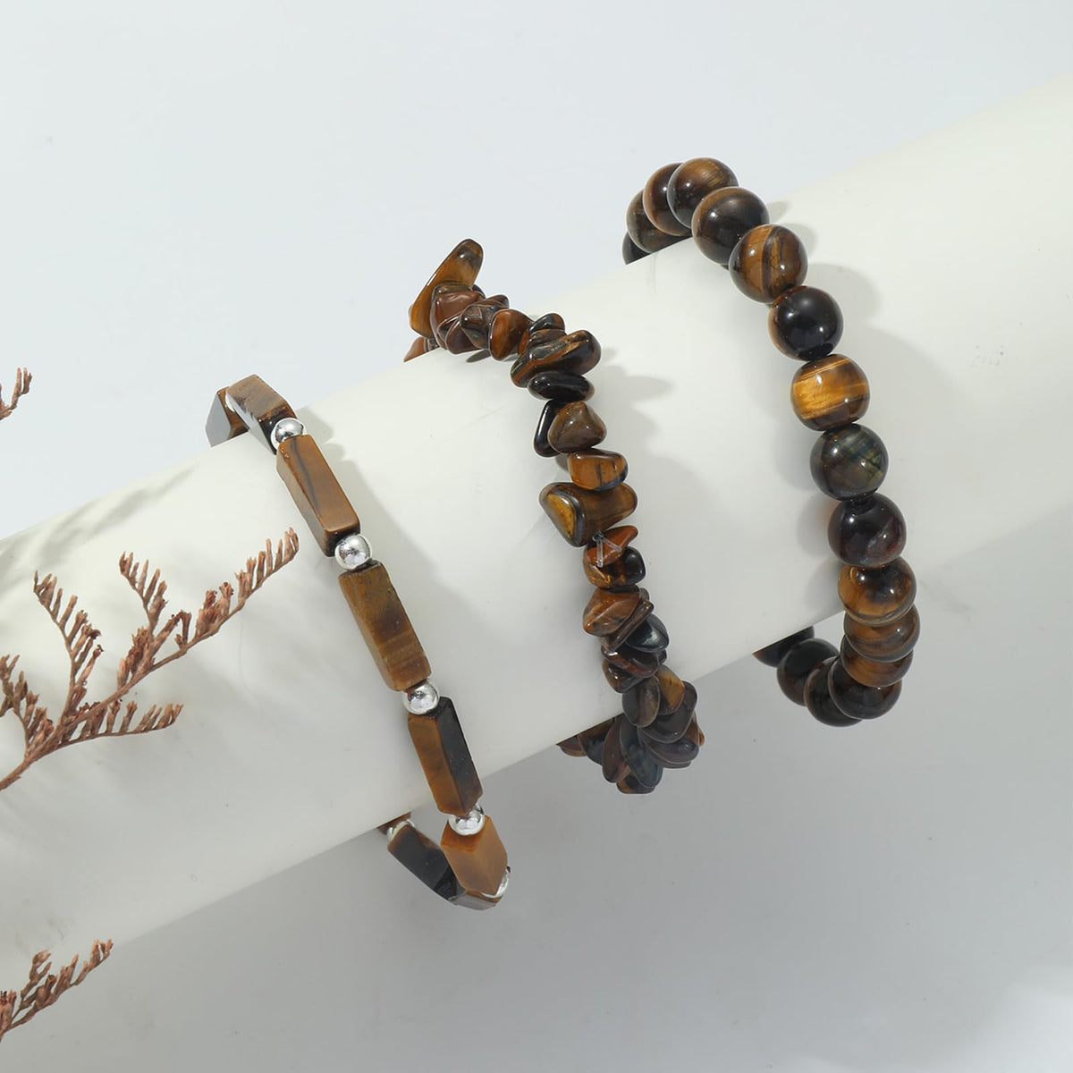IVY TAILI 3Pcs Tiger Eye Bracelet for Men 8mm Gemstone Bracelet Natural Stone Beaded Bracelets Handmade Stretch Crystal Bracelets Christmas Gifts for Women Girls