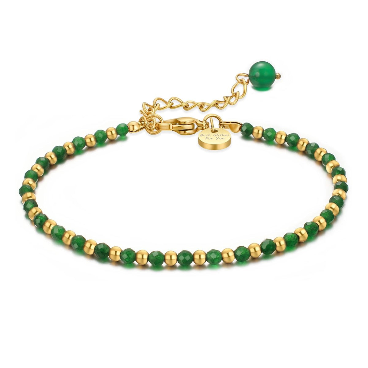 vissen Natural Stone Bracelet for Women Gold Plated Bracelet Beaded Green Agate Stainless steel Adjustable Jewellery