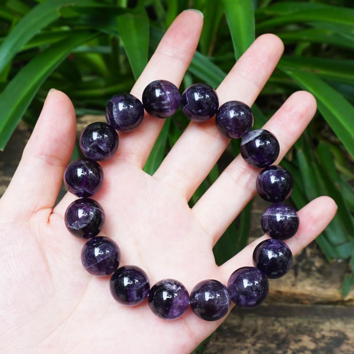 TaHLga 16MM Amethyst Bracelet for Men | Natural Third Eye & Crown Chakra Crystal | Fits for 8" Large Wrist | Emotional Healing Spiritual Gift for Talismans & Amulets & Feng Shui