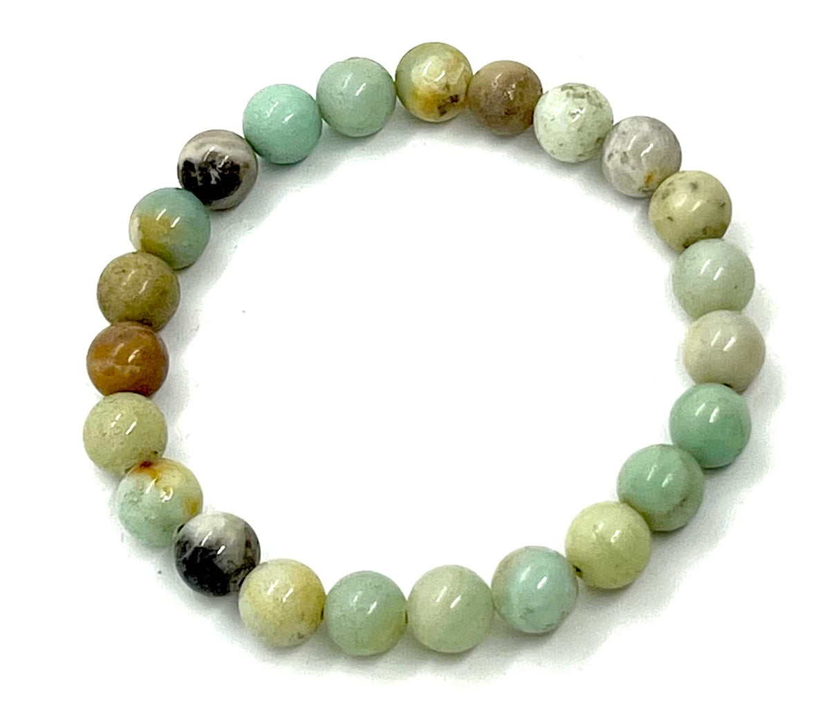 AWAKEN YOUR KUNDALINI Amazonite Bracelet – 8mm Stretch Beads, Virgo Birthstone, Heart Chakra
