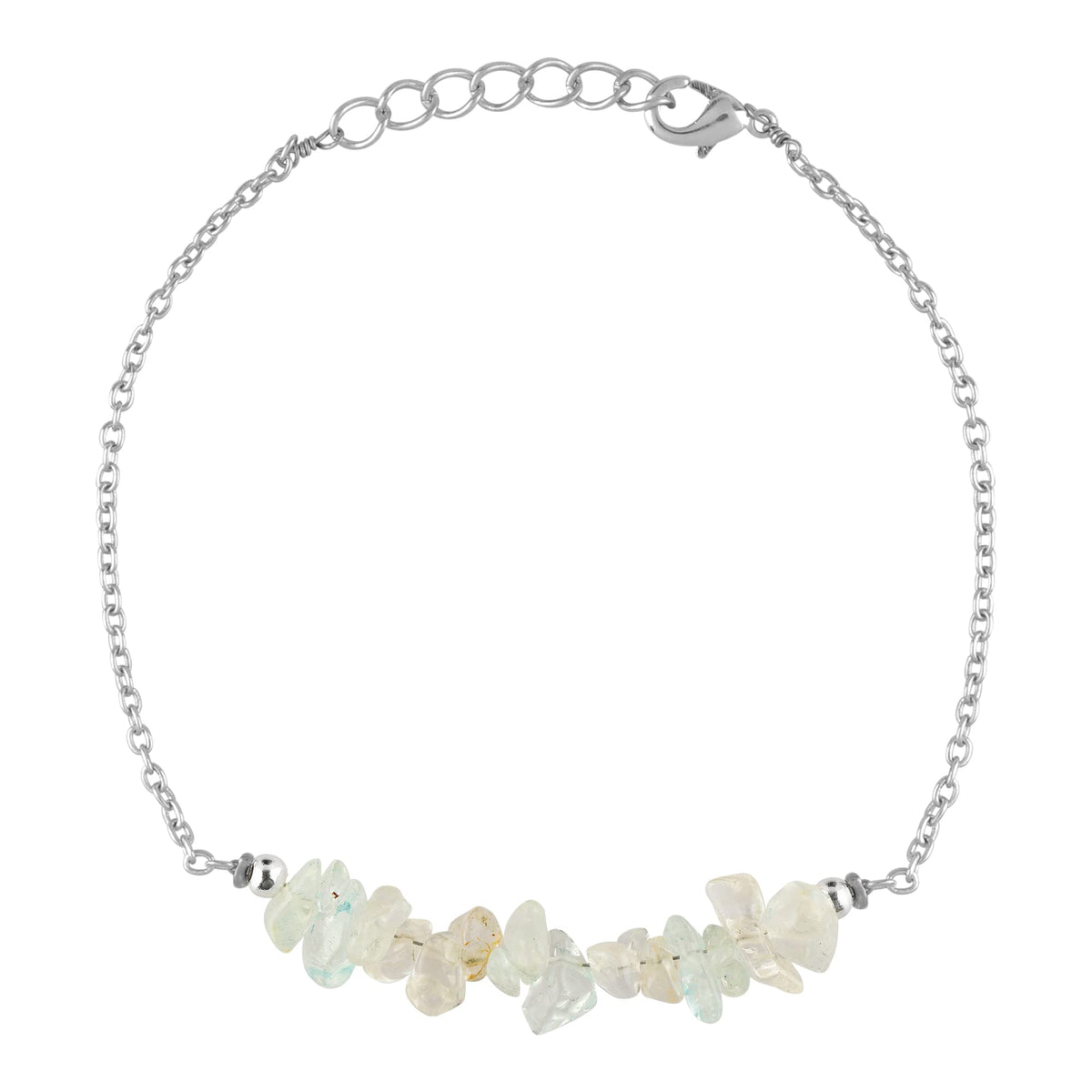 Gemimpression Handmade Clear Quartz Chips Bar Bracelet – Natural Energy Healing Crystals – Silver Plated Adjustable 8 Inch Chain – Christmas Gift