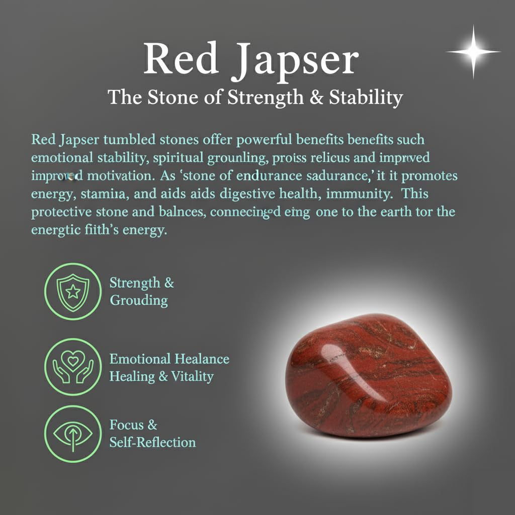 Red Jasper Tumbled Stone – Natural Crystal Gemstone for Strength, Grounding & Positive Energy – Pocket Stone for Meditation, Reiki, Chakra, Yoga & Spiritual Décor