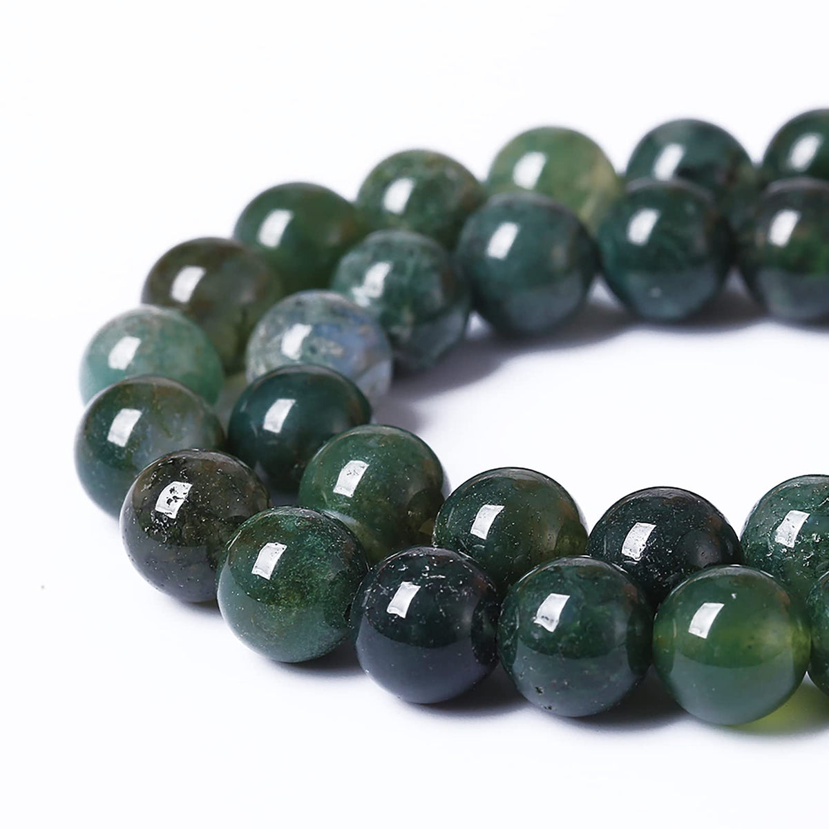 60PCS 6mm Natural Green Moss Agate Beads Gemstone Round Loose Spacer Beads for Jewelry Making DIY Bracelet Necklace Earrings 15" Inch