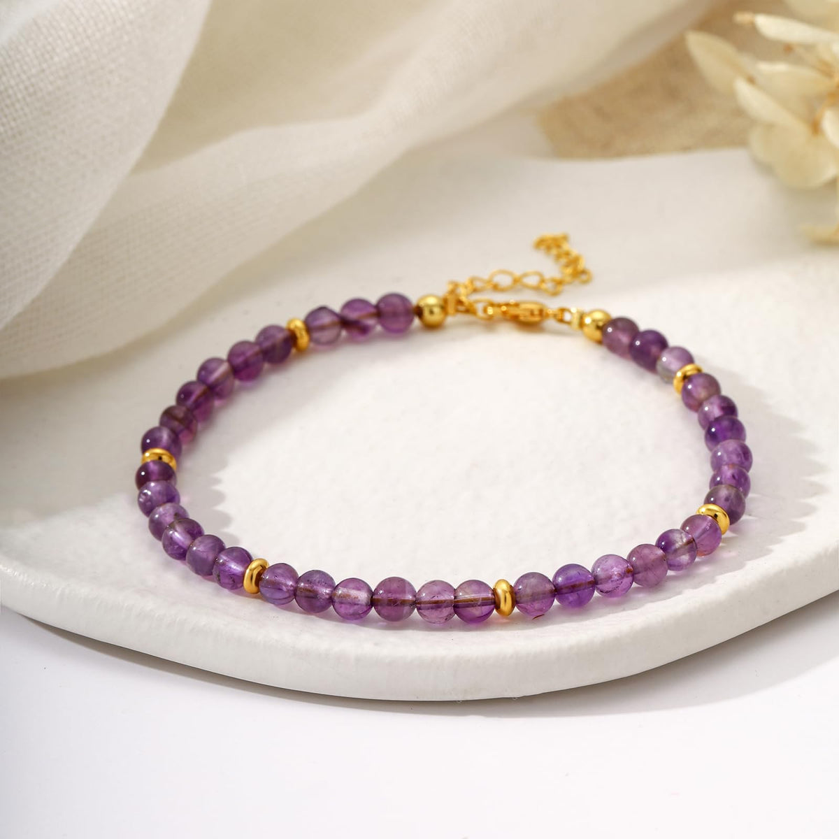 Kenailw Amethyst Crystal Bracelet Purple Gifts for Women Anxiety Relief Items Natural Stone Amethyst Beads Jewelry