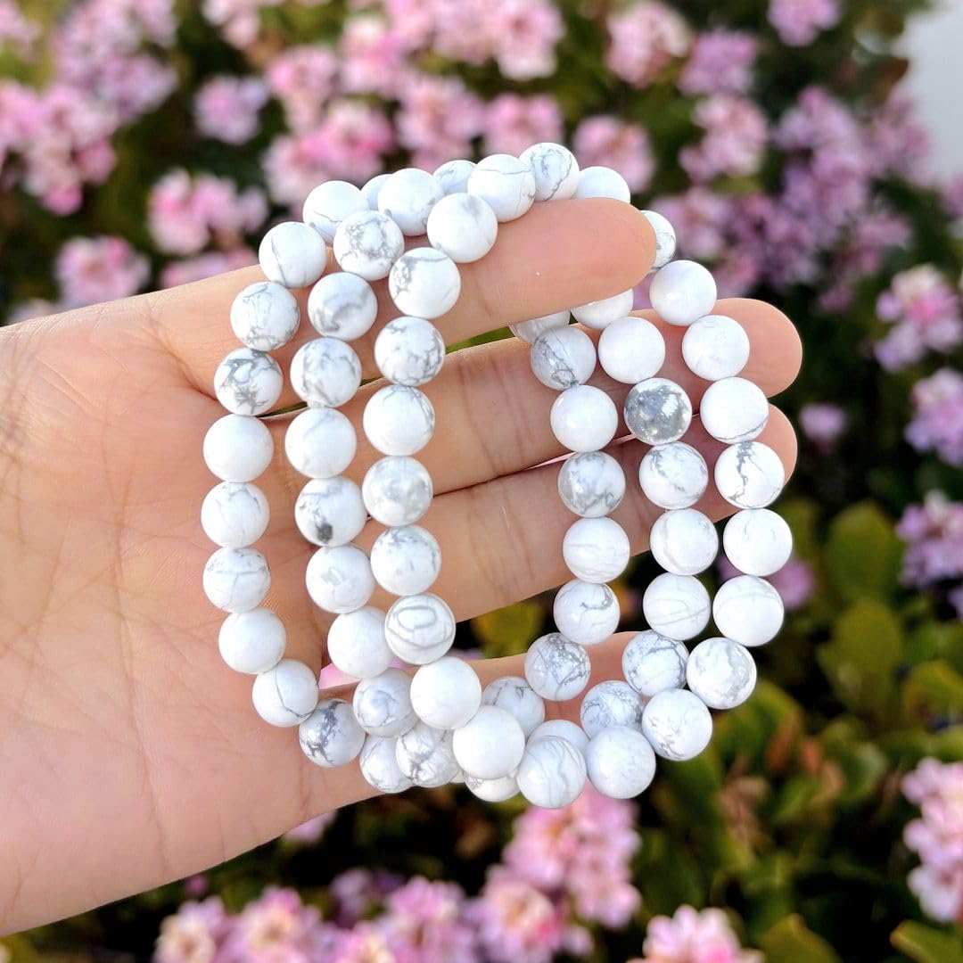 Adabele 1pc Real Natural White Howlite Gemstone Beaded Bracelet 7 inch Stretch Chakra Healing Crystal Stone Jewelry Energy Quartz Rock GB8-23