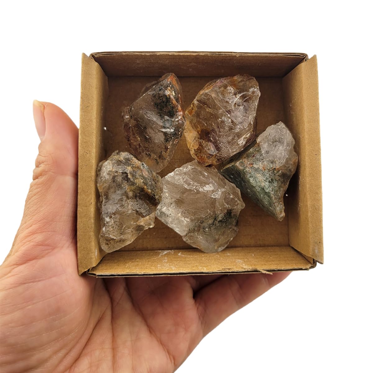 3-5Pcs Natural Raw Crystals 1''-2'' Rough Stones Rocks for Tumbling Polishing Cabbing Gemstones Crystals and Healing Stones for Wicca Reiki,Fountian Rocks for Decorations (Ghost Phantom Quartz)