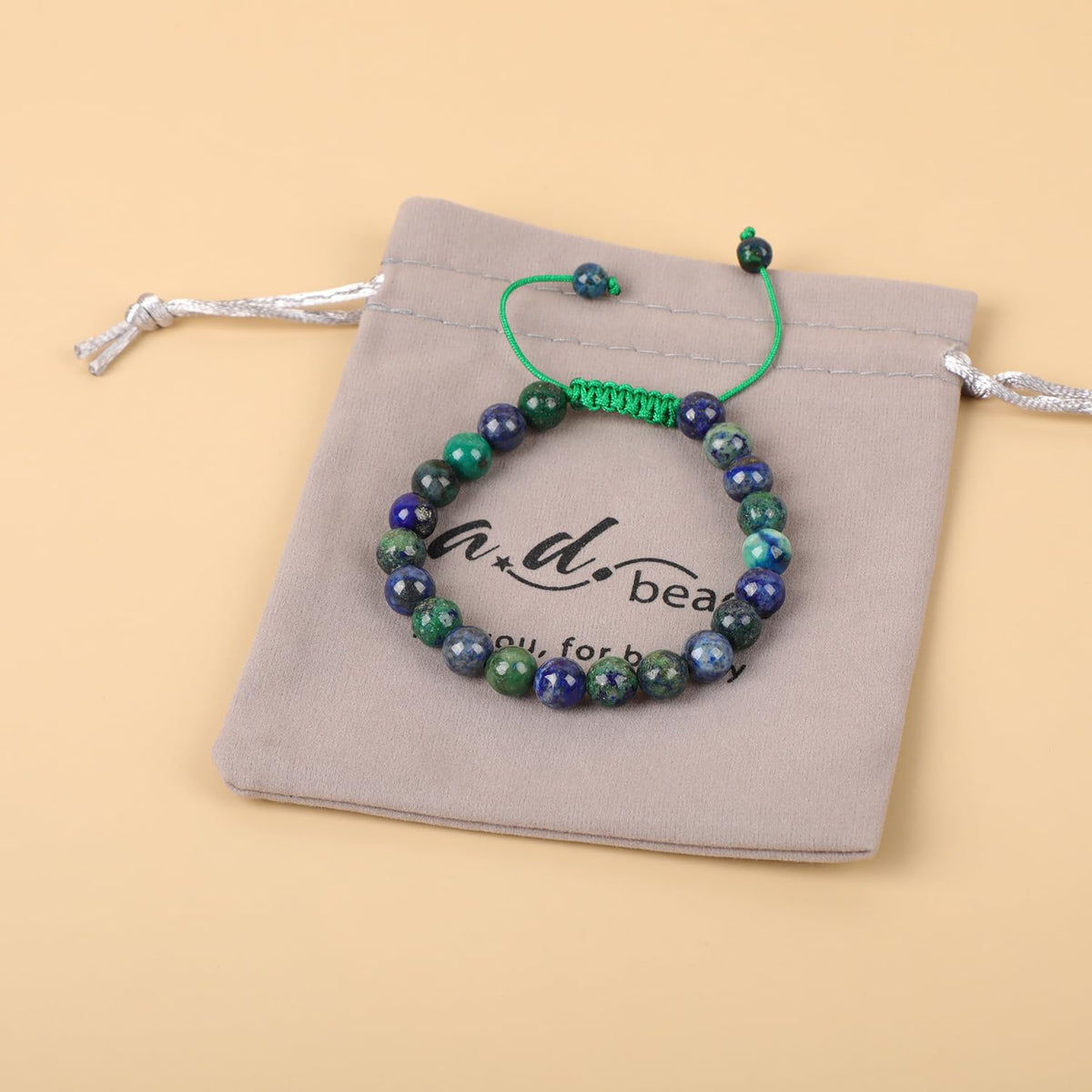 AD Beads Natural 8mm Gemstone Bracelets Healing Power Crystal Macrame Adjustable 7-9 Inch (Lazuli Chrysocolla)