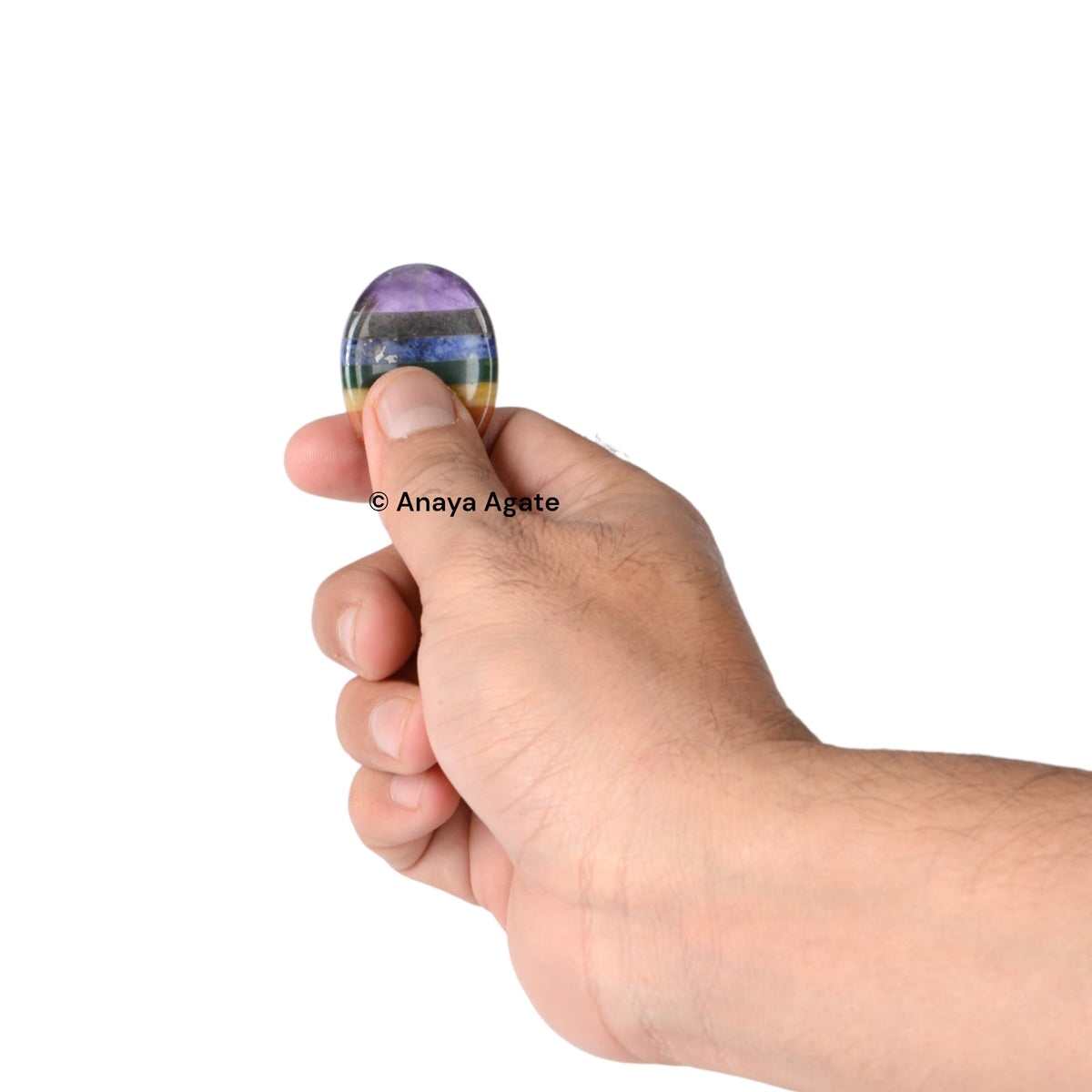 Anaya Agate Seven Chakra Worry Stones Certified Crystal Thumb Worry Stone for Anguish, Relaxing and Soothing Balance Stones for Meditation, Stress Relief Crystals and Healing Stones for Men, Women