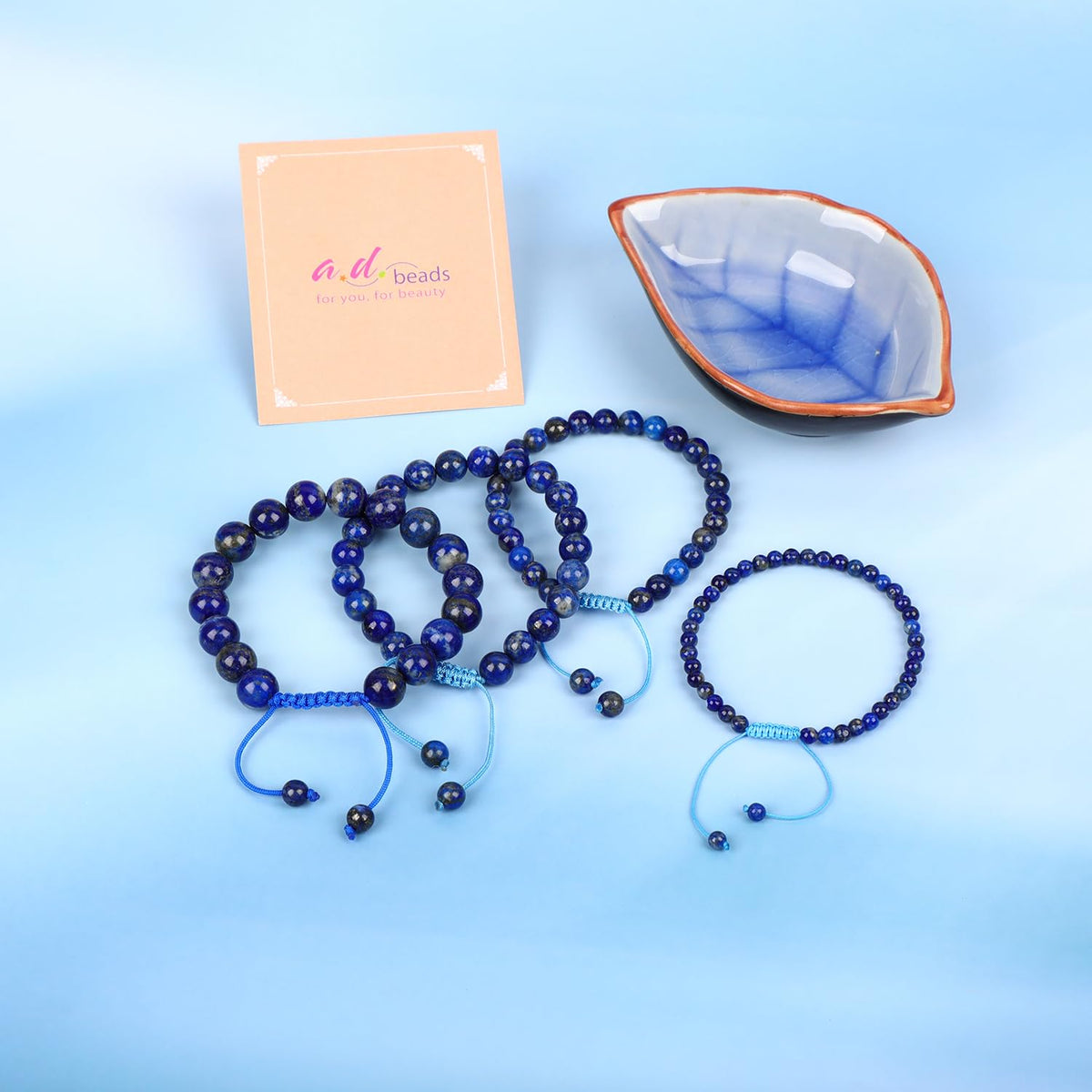 AD Beads 4mm Lapis Bracelet - Stone of the Creativity energy stone - Handmade Natural Stone Crystal Bracelet with Adjustable Macrame String - Yoga Healing Power Energy Gifts for Men and Women