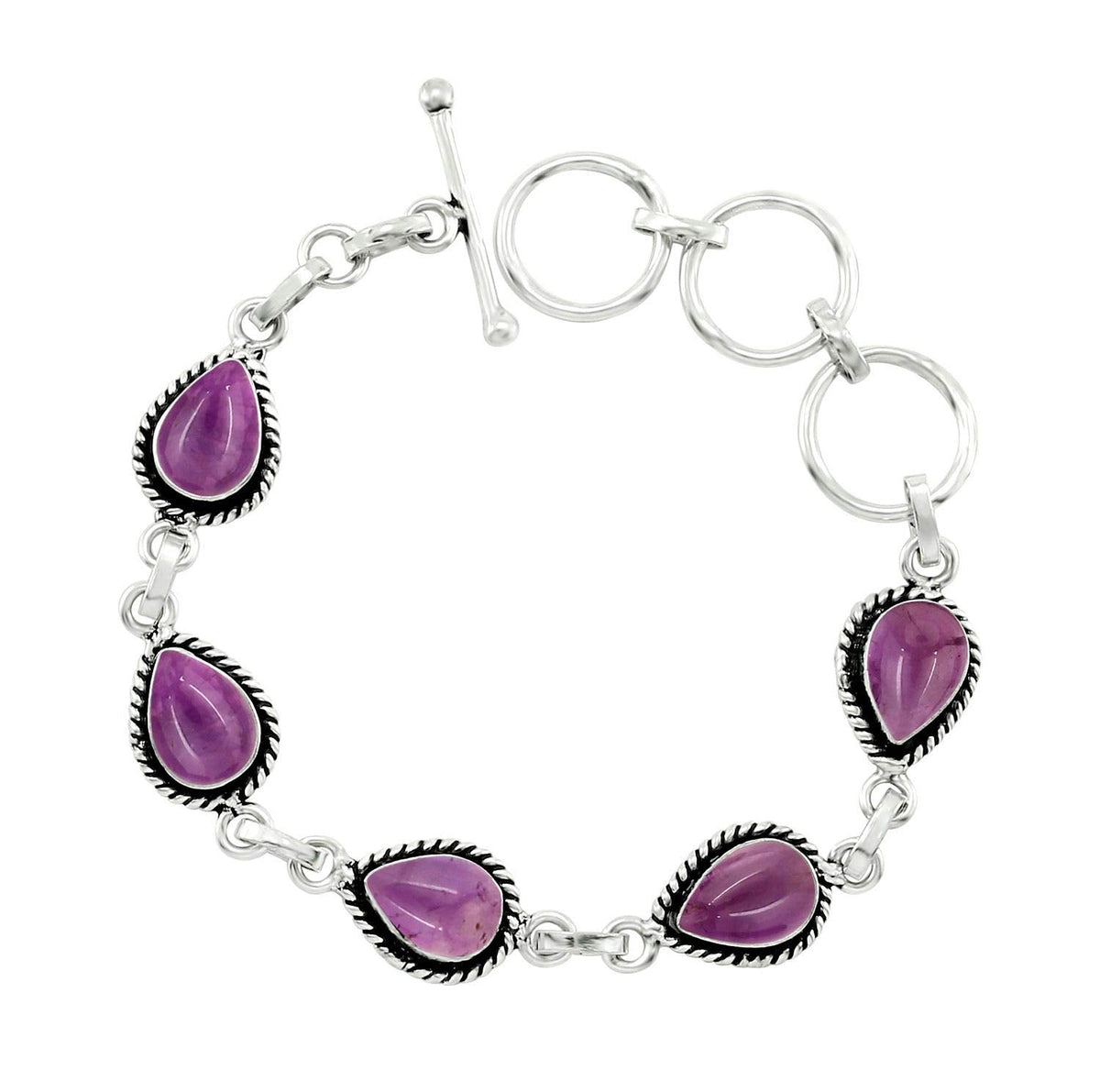Natural Amethyst Silver Plated Link Bracelet for Women - Purple Stone February Birthstone Handmade Vintage Style Adjustable Jewelry Bracelet - Mother's Day Gifts for Mom Wife