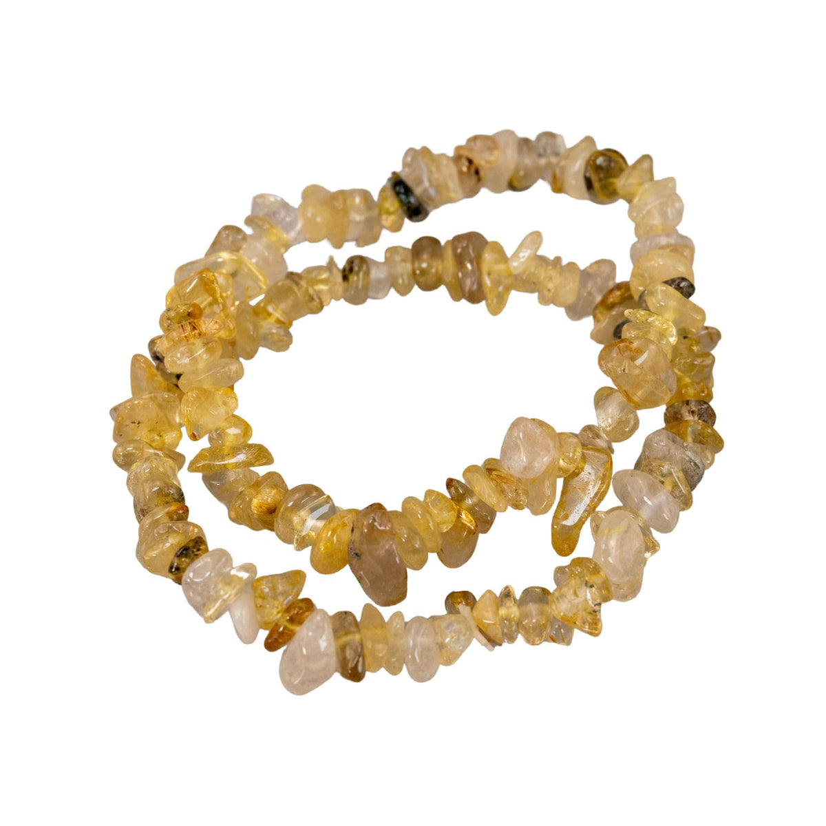 Rutilated Quartz Natural Gemstone Bracelets, Chakra Crystal Healing Chip Stretch Bracelets, Gemstone Polished Irregular Crystals, Crystal Irregular Chips Beads Stretch Bracelets (Rutilated Quartz)