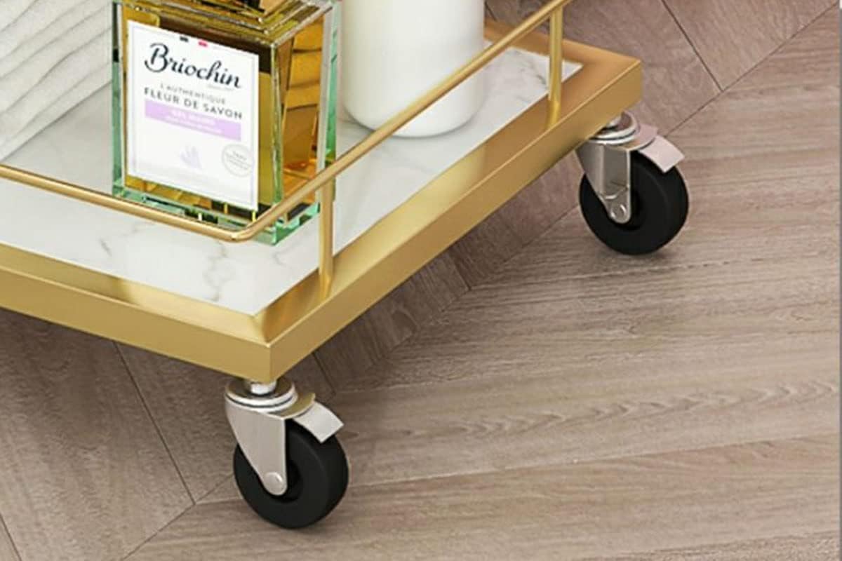 POCHY Bar Carts 3-Tier Utility Carts Metal Frame Serving Cart Imitation Marble Rolling Cart with Wheels Drink Cart Storage Cart