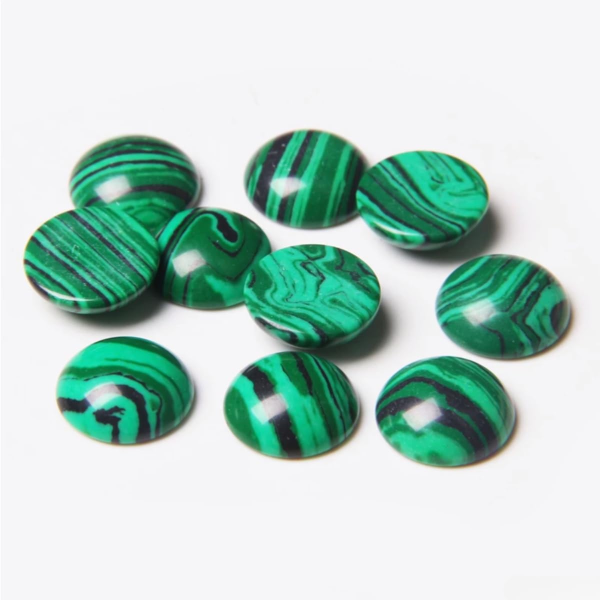 20pcs 10mm Natural Stone No Hole Malachite Semicircle Smooth Cabochons Beads Healing Chakra Crystal Stone Bead for Jewelry Making Rings Earrings Necklace Bracelet DIY Crafts