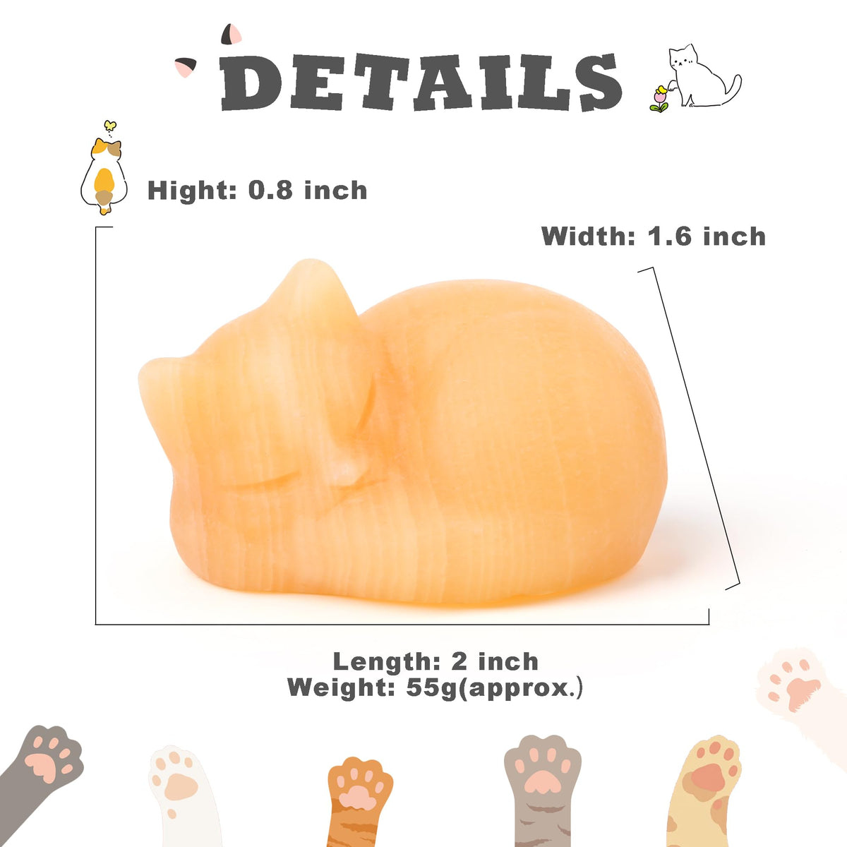 YATOJUZI 2" Cat Decor Figurines Yellow Jade Crystals Sleeping Cats Decor Hand Carved Cute Crystal Animal Statues Decors Room Home Office Desk Decorations Cat Gifts for Women