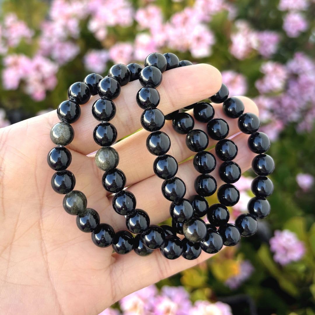 Adabele Real Natural Gold Sheen Obsidian Gemstone Beaded Bracelet 7.5 inch Stretch Chakra Healing Crystal Stone Jewelry Energy Quartz Rock GB8-B24